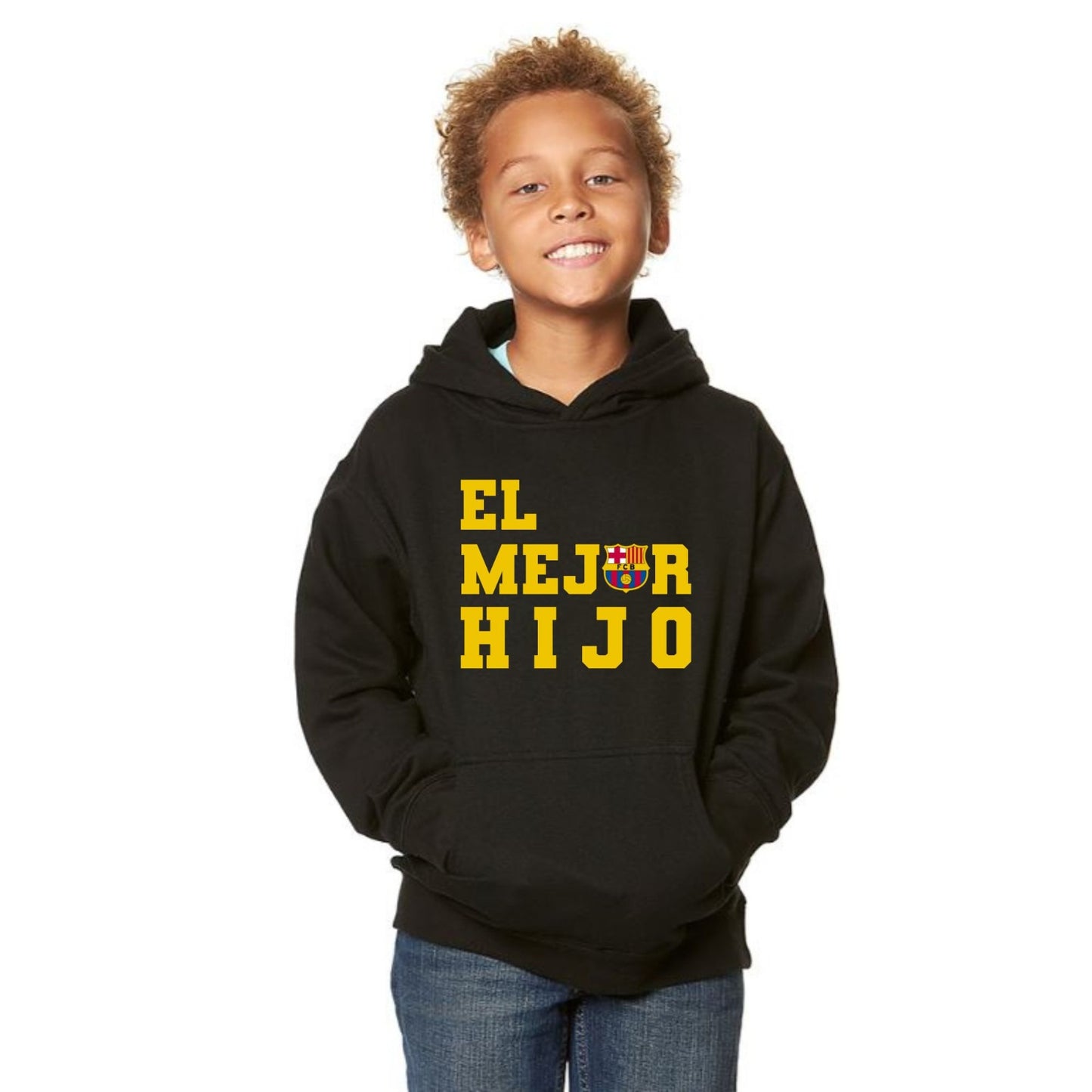 Kids/Youth Club Barcelona El Mejor Hijo Pullover Hoodie with Kangaroo Pocket - Comfortable & Stylish Sportswear