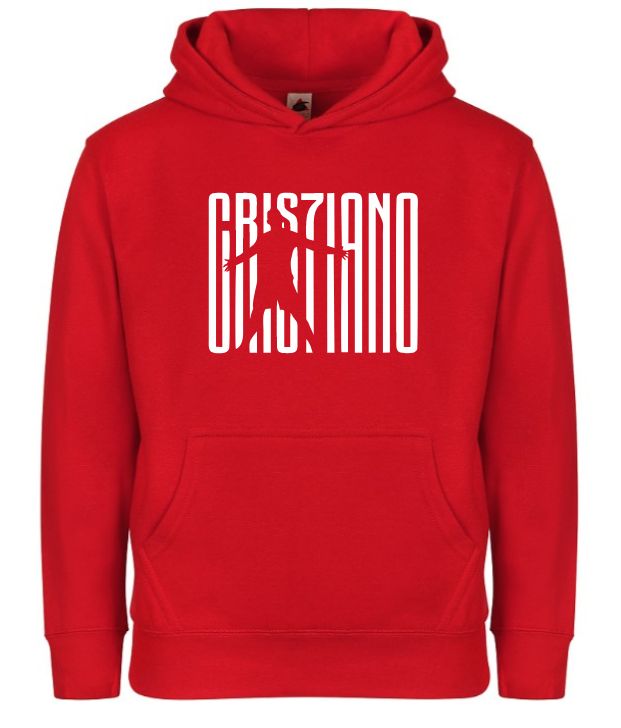 Kids' Cristiano Ronaldo Fashion Cotton Pullover Hoodie with Kangaroo Pocket - Youth Sweater - Red/White