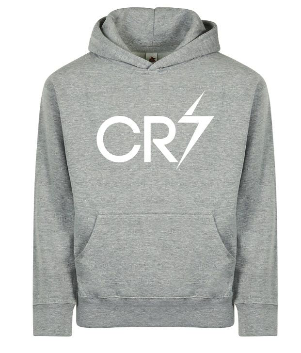 Kids' Cristiano Ronaldo Fashion Cotton Pullover Hoodie with Kangaroo Pocket - Youth Sweater - Grey/White
