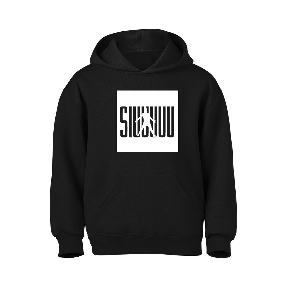 Kids' Cristiano Ronaldo Siuuuuuu Fashion Cotton Pullover Hoodie with Kangaroo Pocket - Youth Sweater - Black/White