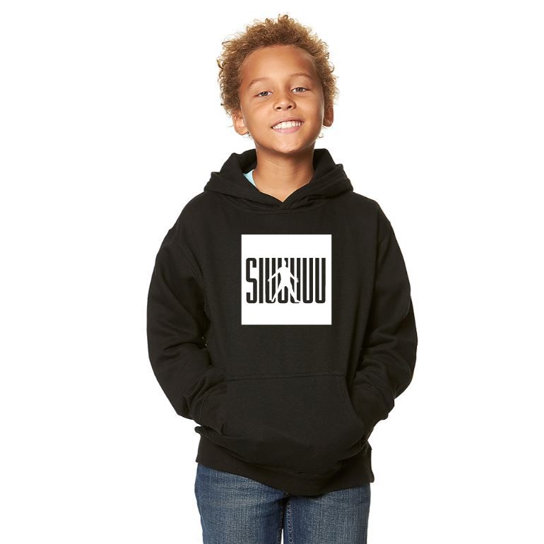 Kids' Cristiano Ronaldo Siuuuuuu Fashion Cotton Pullover Hoodie with Kangaroo Pocket - Youth Sweater - Black/White