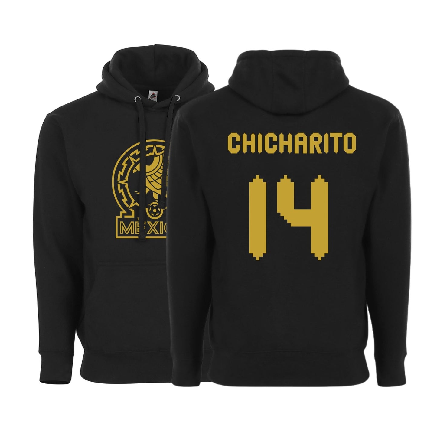 Men’s Mexico Pullover Hoodie – Black & Gold – Unisex – Chicharito #14