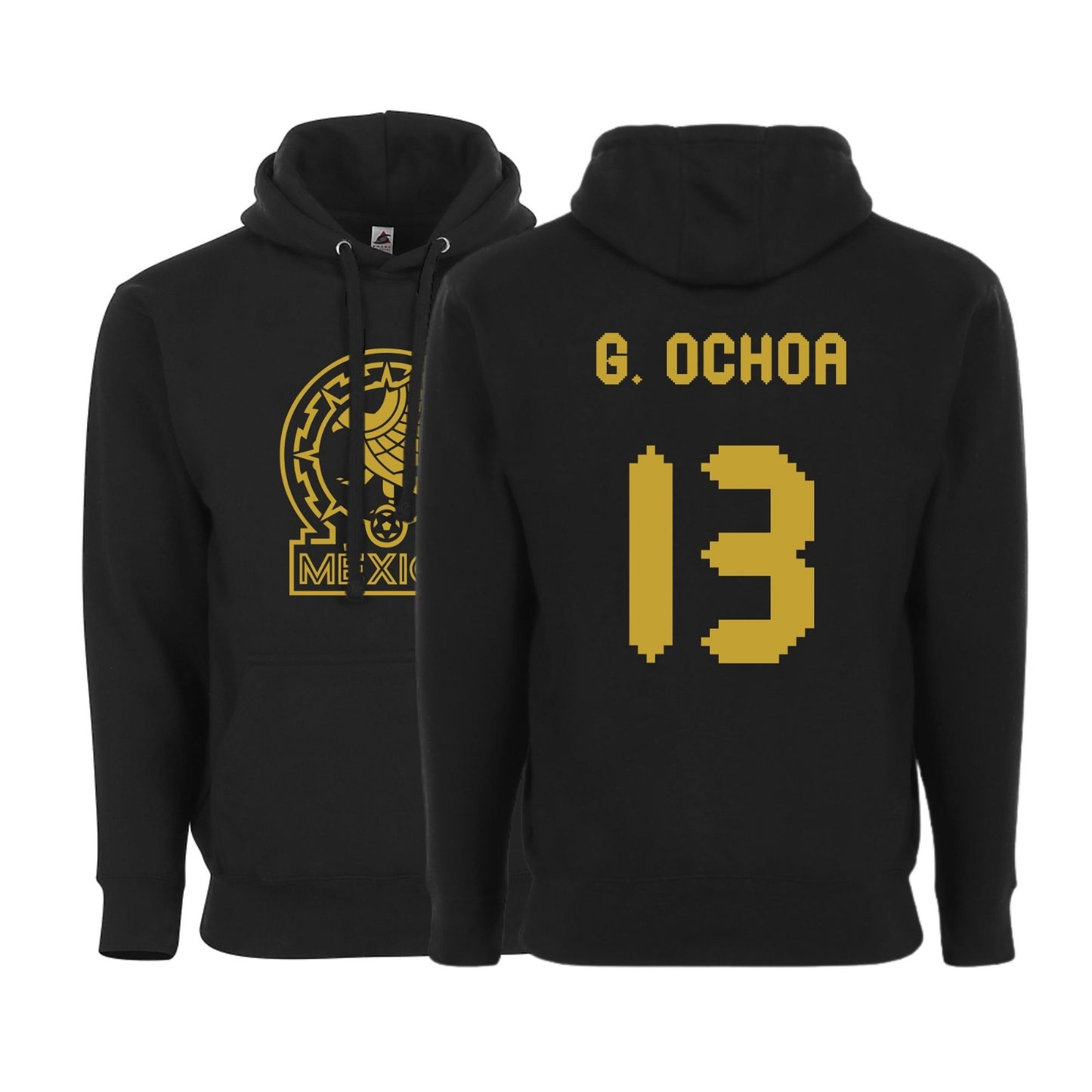 Men’s Mexico Pullover Hoodie – Black & Gold – Unisex – G. Ochoa #13