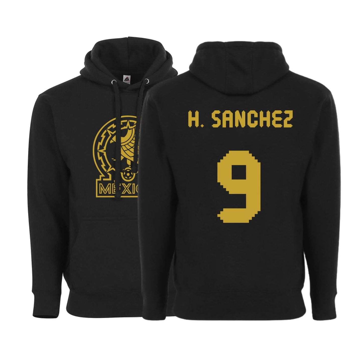 Men’s Mexico Pullover Hoodie – Black & Gold – Unisex – H. Sanchez #9