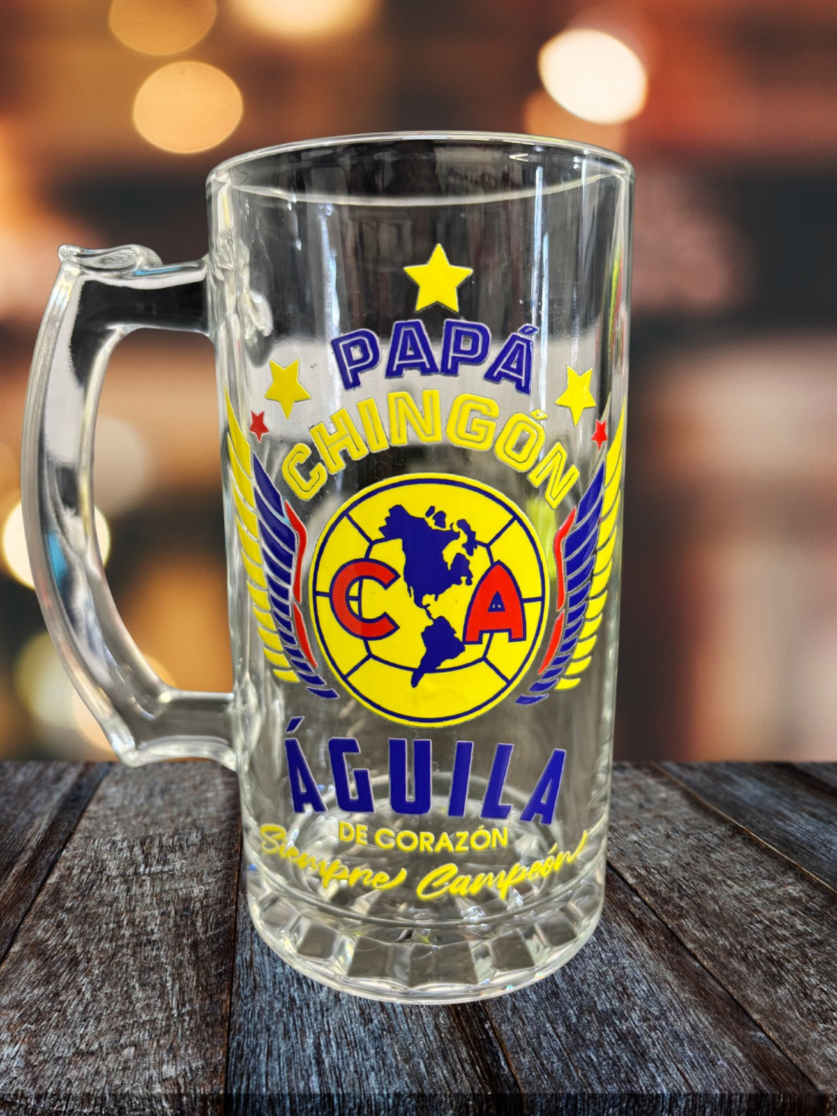 Club America 16 oz Beer Glass Mug – Papá Chingón Design – Águila de Corazón, Siempre Campeón – Soccer Gift