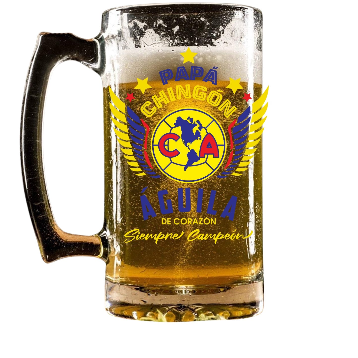 Club America 16 oz Beer Glass Mug – Papá Chingón Design – Águila de Corazón, Siempre Campeón – Soccer Gift