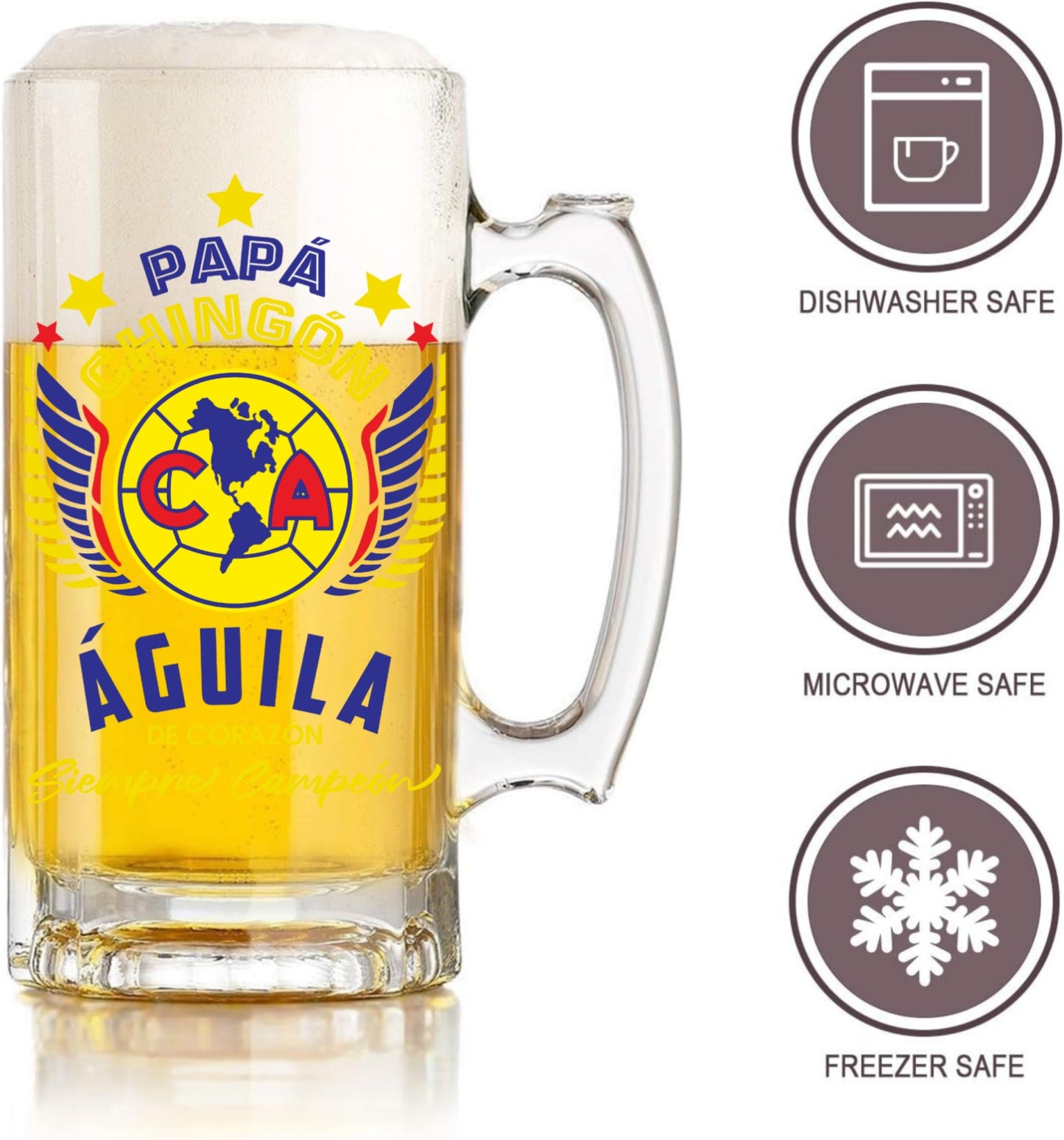 Club America 16 oz Beer Glass Mug – Papá Chingón Design – Águila de Corazón, Siempre Campeón – Soccer Gift