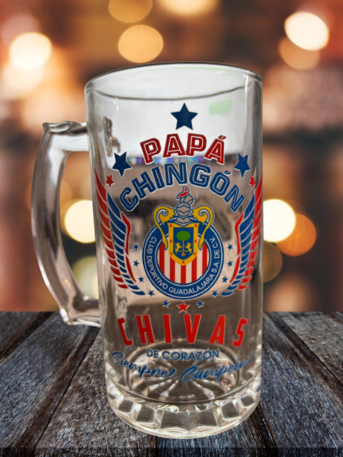 Chivas 16 oz Beer Glass Mug – Papá Chingón – Chivas de Corazón Siempre Campeón – Perfect Soccer Gift