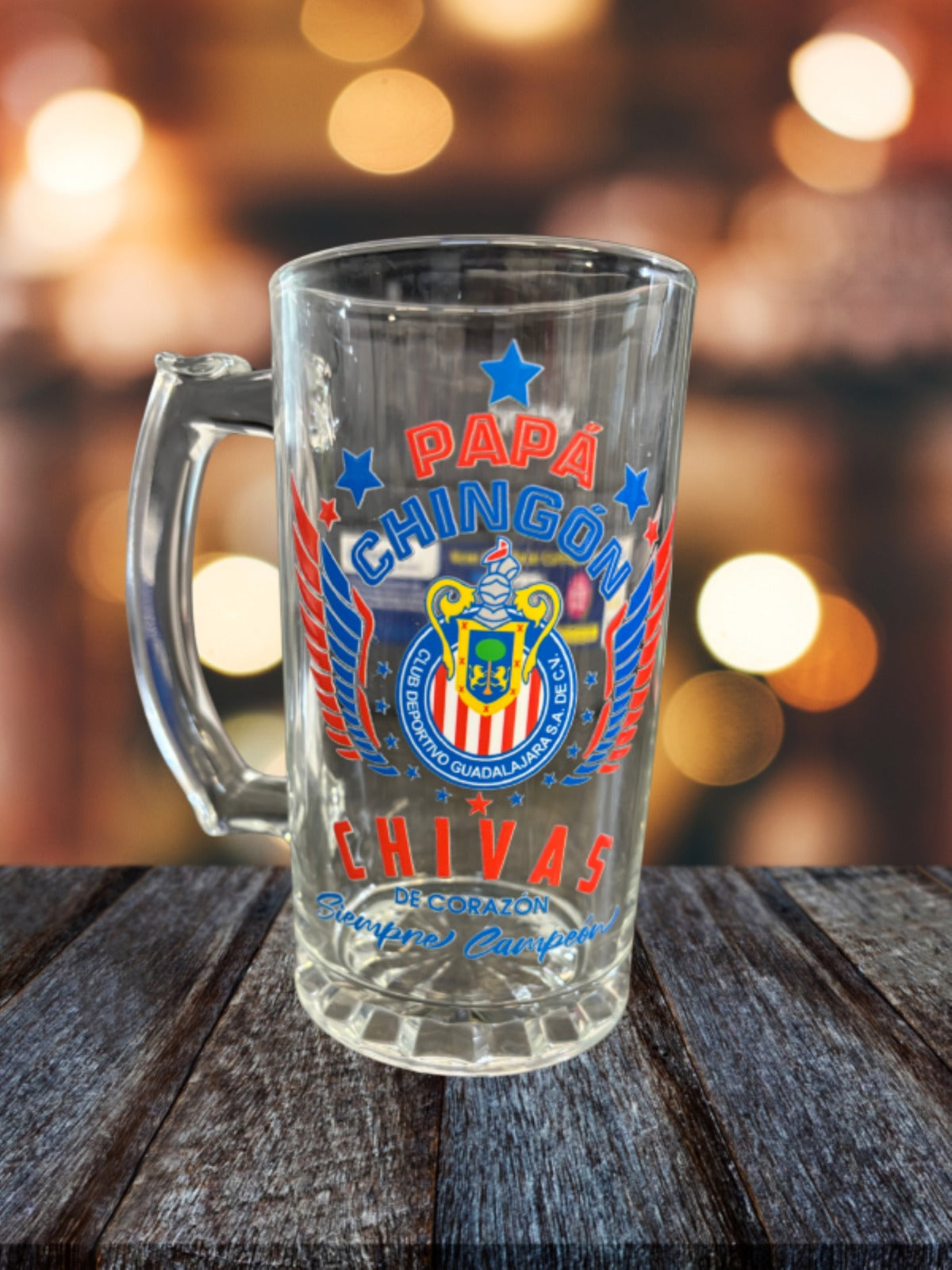 Chivas 16 oz Beer Glass Mug – Papá Chingón – Chivas de Corazón Siempre Campeón – Perfect Soccer Gift