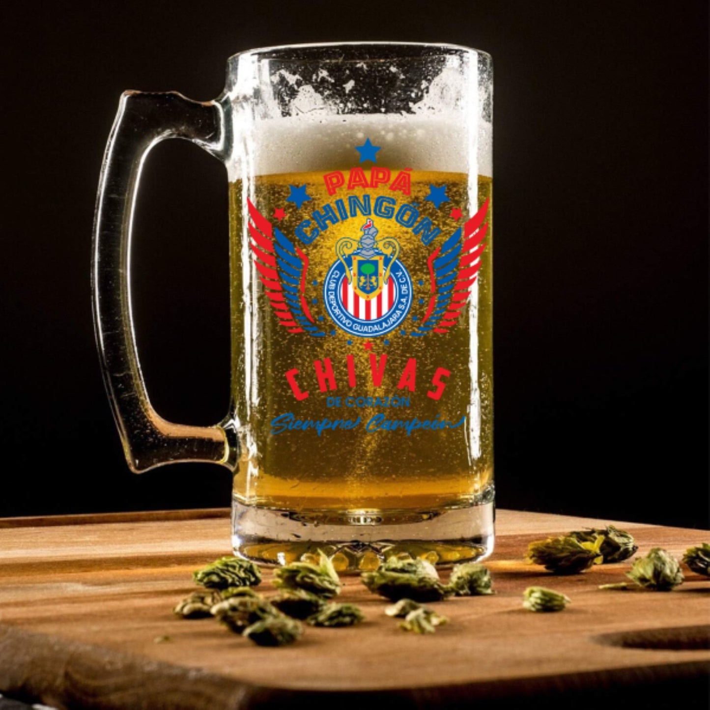 Chivas 16 oz Beer Glass Mug – Papá Chingón – Chivas de Corazón Siempre Campeón – Perfect Soccer Gift