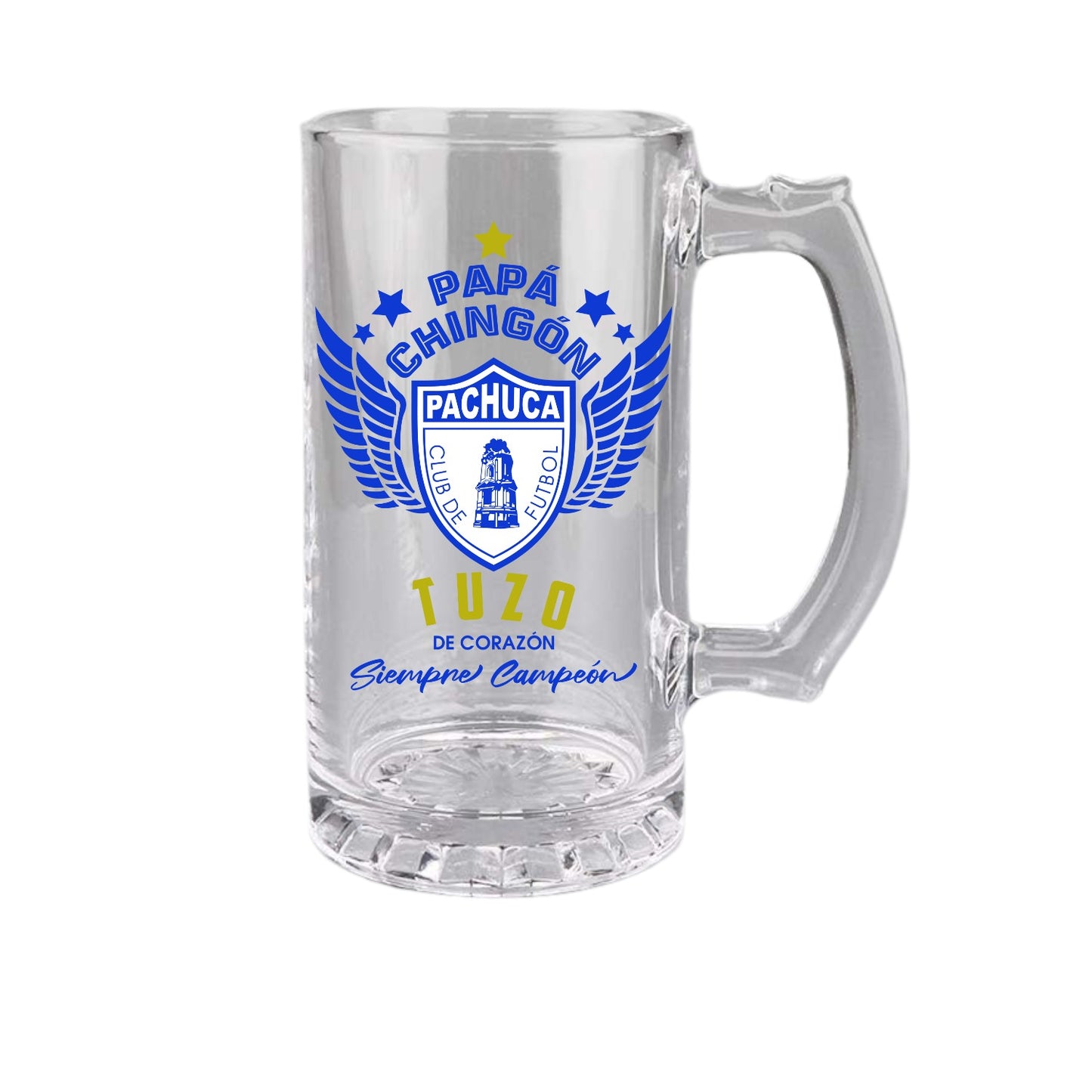 Pachuca 16 oz Beer Glass Mug – Papá Chingón Design – Tuzo de Corazón, Siempre Campeón – Soccer Gift