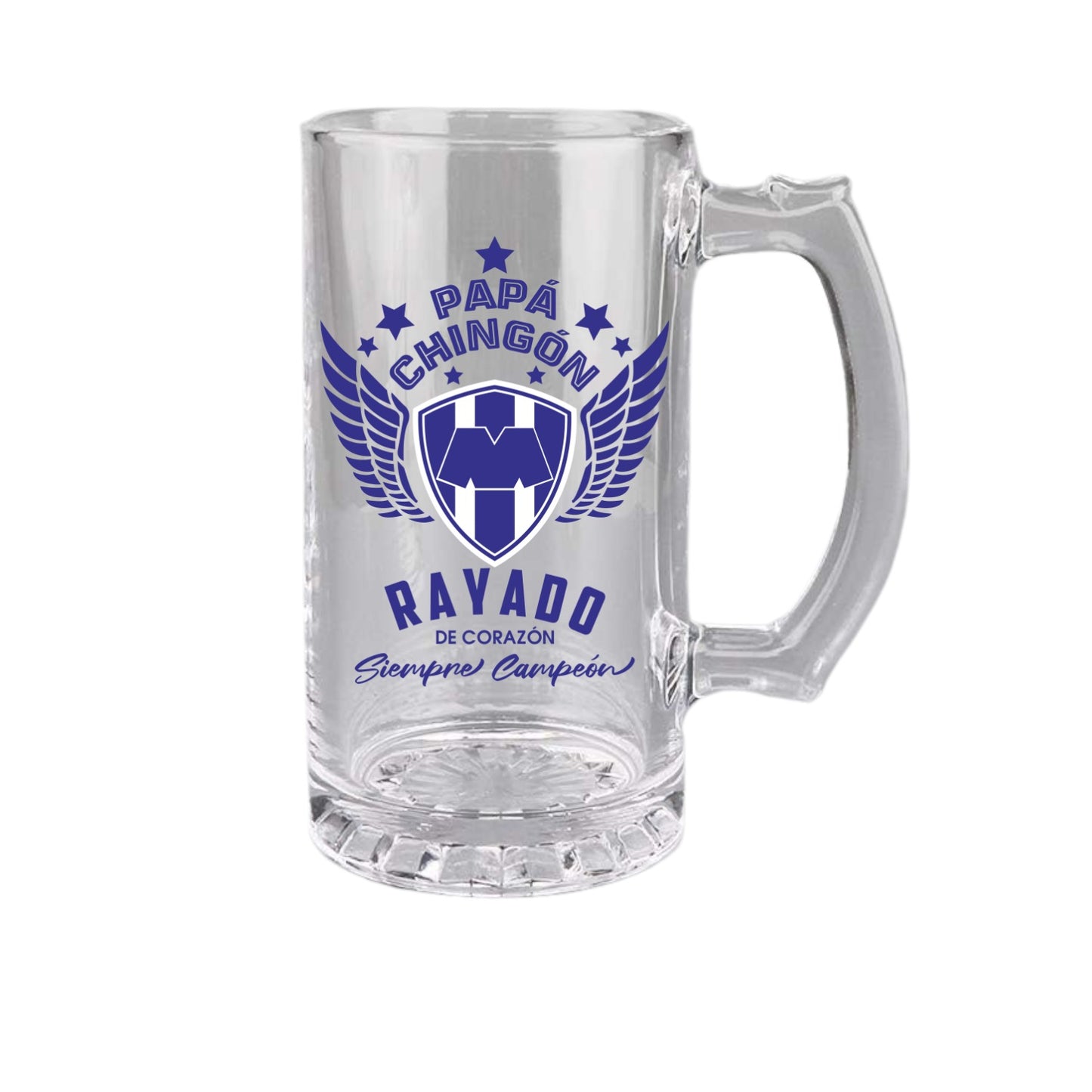 Monterrey 16 oz Beer Glass Mug – Papá Chingón Design – Rayados de Corazón, Siempre Campeón – Soccer Gift