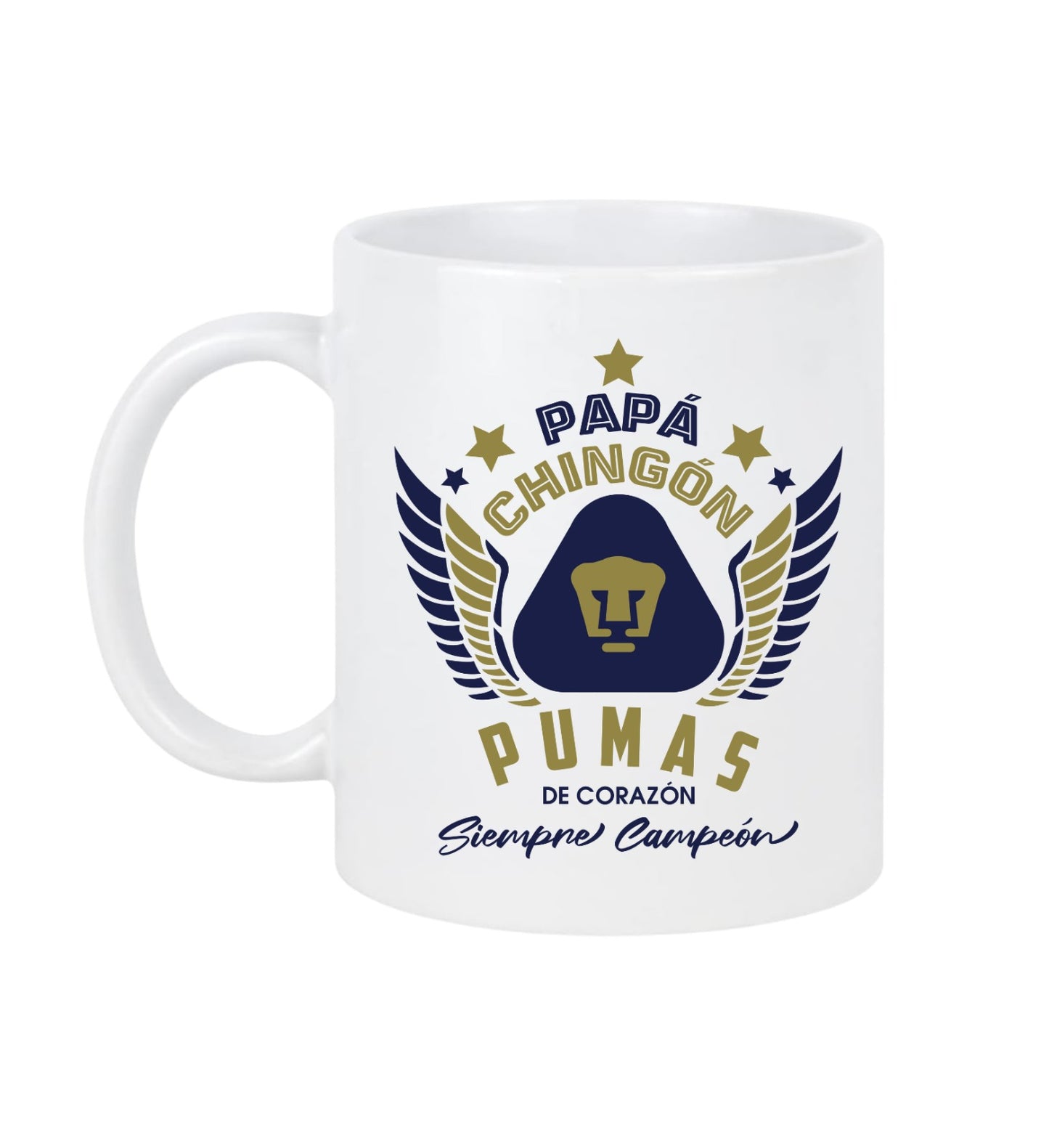 Pumas Soccer Fan Coffee Mug – Papá Chingón Design – Pumas de Corazón, Siempre Campeón – 11 oz White Ceramic Cup