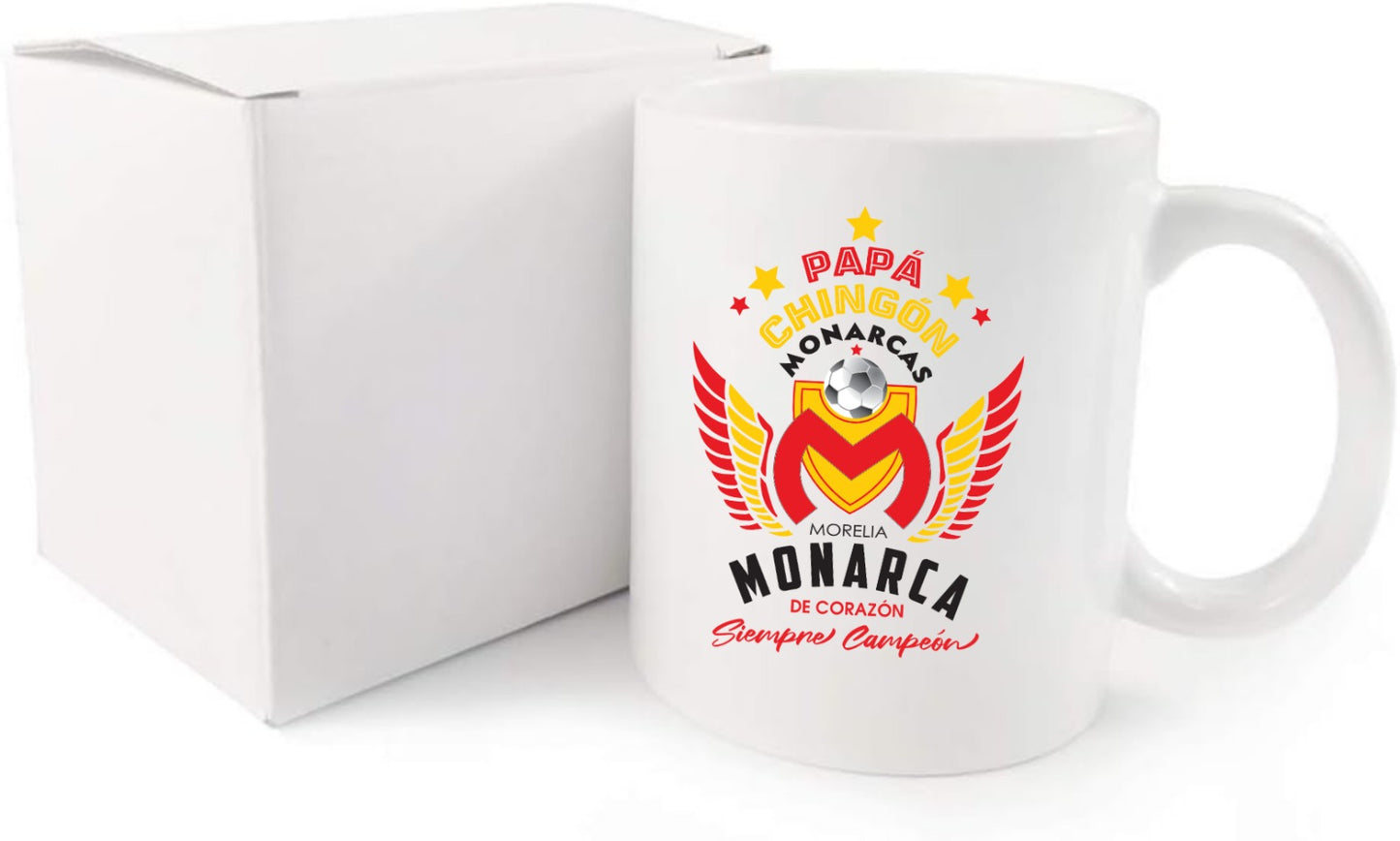 Morelia Soccer Fan Coffee Mug – Papá Chingón Design – Monarca de Corazón, Siempre Campeón – 11 oz White Ceramic Cup