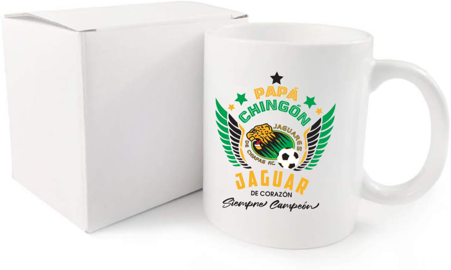 Jaguares Soccer Fan Coffee Mug – Papá Chingón Design – Jaguar de Corazón, Siempre Campeón – 11 oz White Ceramic Cup