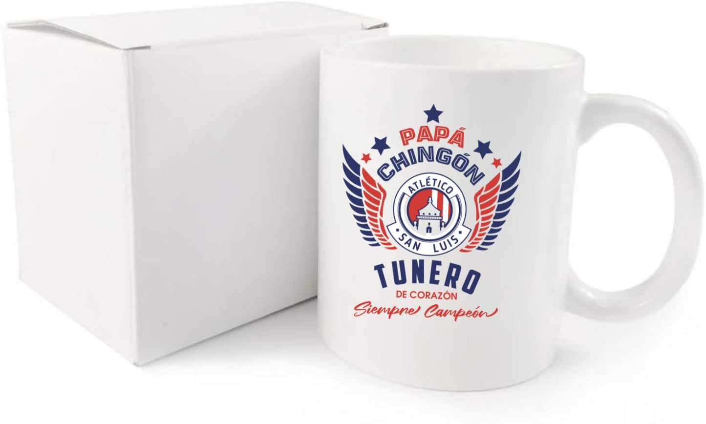 Atlético San Luis Soccer Fan Coffee Mug – Papá Chingón Design – Tunero de Corazón, Siempre Campeón – 11 oz White Ceramic Cup