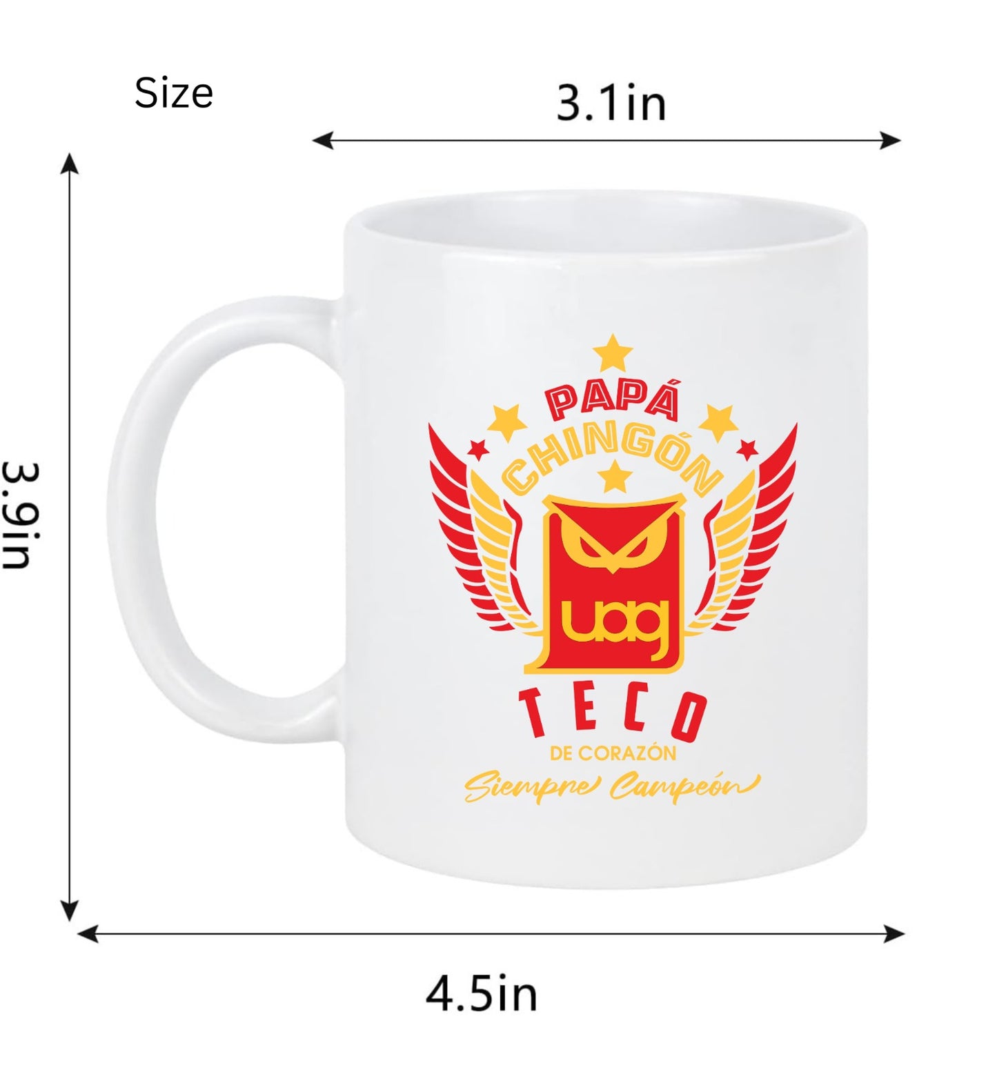 Tecos Soccer Fan Coffee Mug – Papá Chingón Design – Teco de Corazón, Siempre Campeón – 11 oz White Ceramic Cup