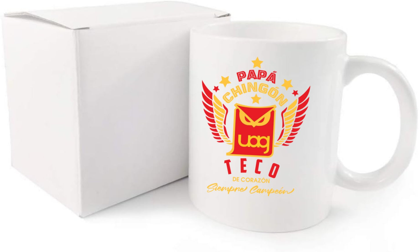 Tecos Soccer Fan Coffee Mug – Papá Chingón Design – Teco de Corazón, Siempre Campeón – 11 oz White Ceramic Cup