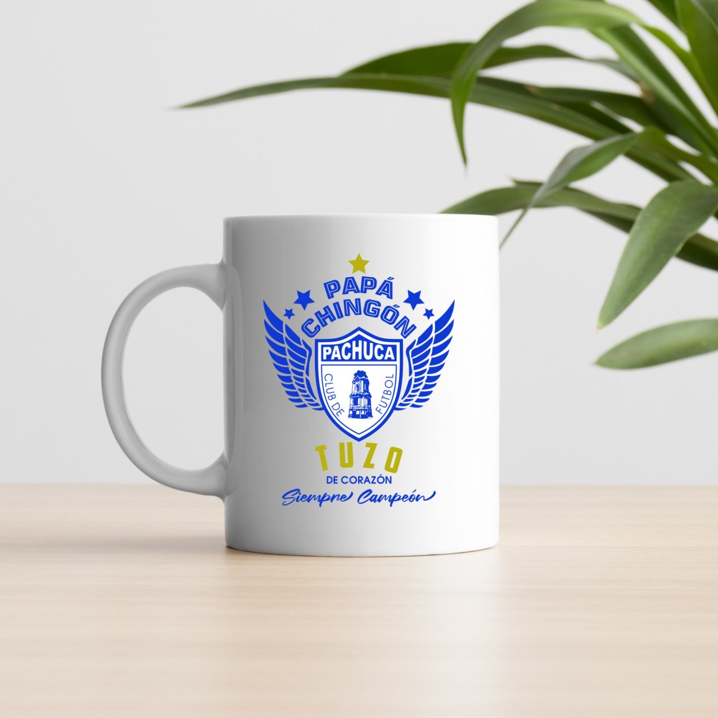 Pachuca Soccer Fan Coffee Mug – Papá Chingón Design – Tuzo de Corazón, Siempre Campeón – 11 oz White Ceramic Cup