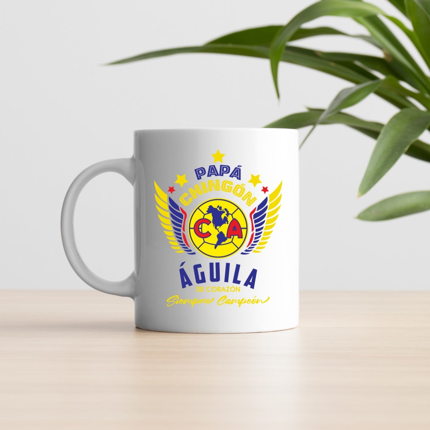 Club America Soccer Fan Coffee Mug – Papá Chingón Design – Águila de Corazón, Siempre Campeón – 11 oz White Ceramic Cup