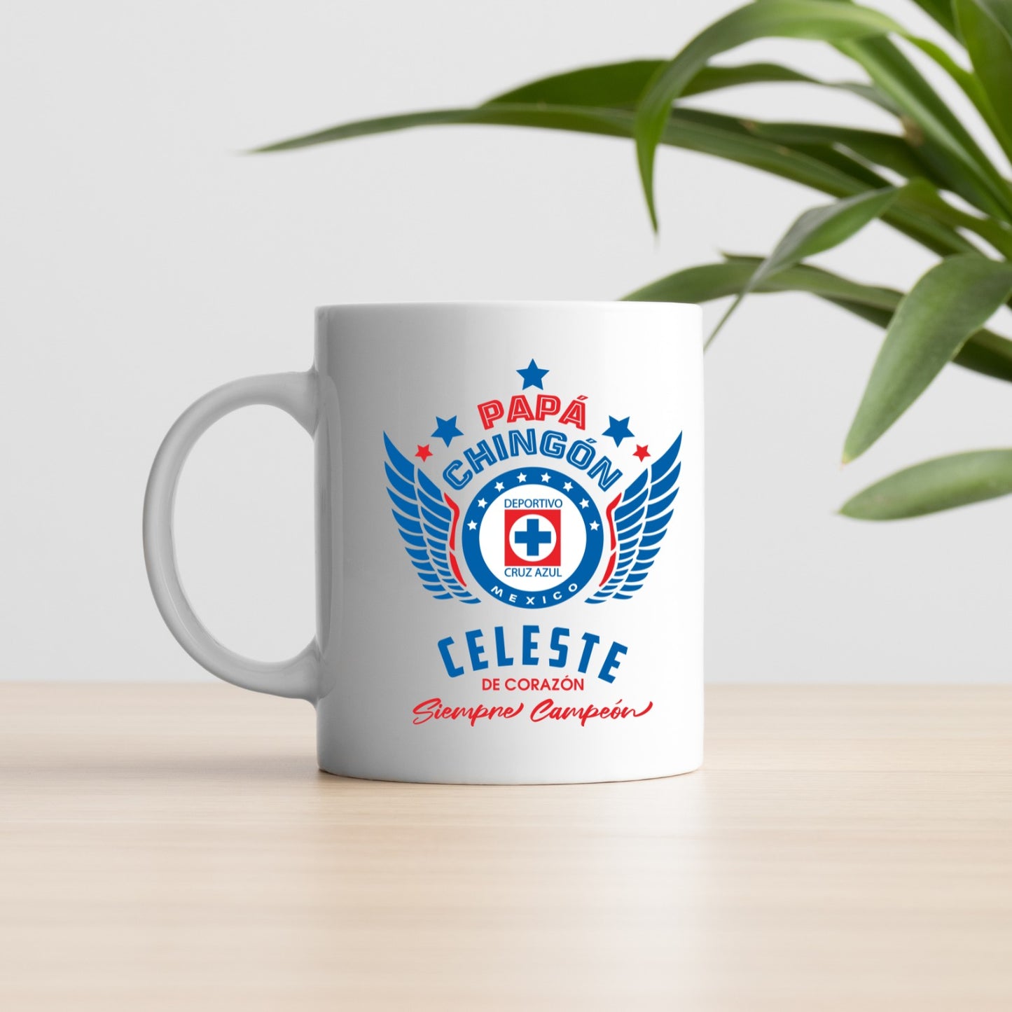 Cruz Azul Soccer Fan Coffee Mug – Cruz Azul Papá Chingón Design – Celeste de Corazón, Siempre Campeón – 11 oz White Ceramic Cup