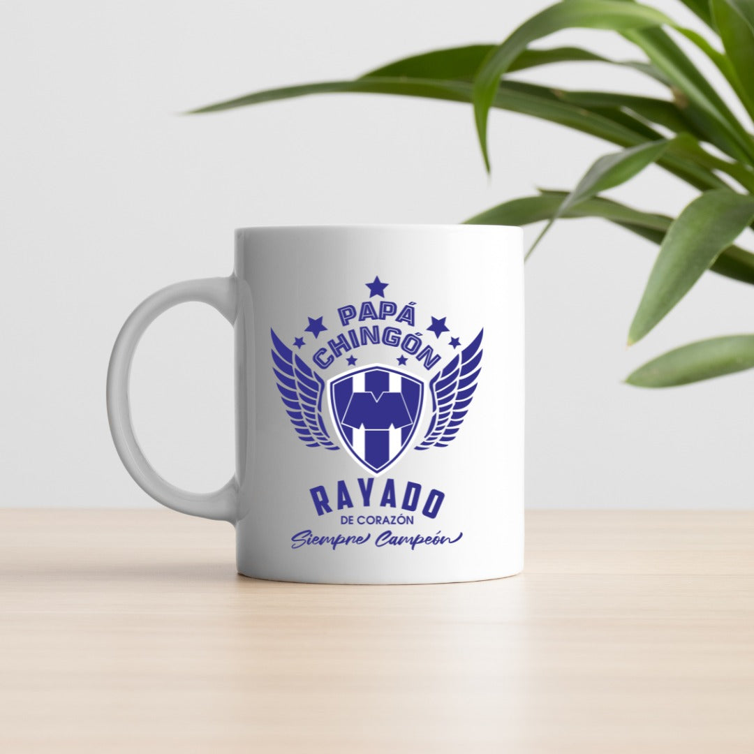 Monterrey Soccer Fan Coffee Mug – Papá Chingón Design – Rayado de Corazón, Siempre Campeón – 11 oz White Ceramic Cup