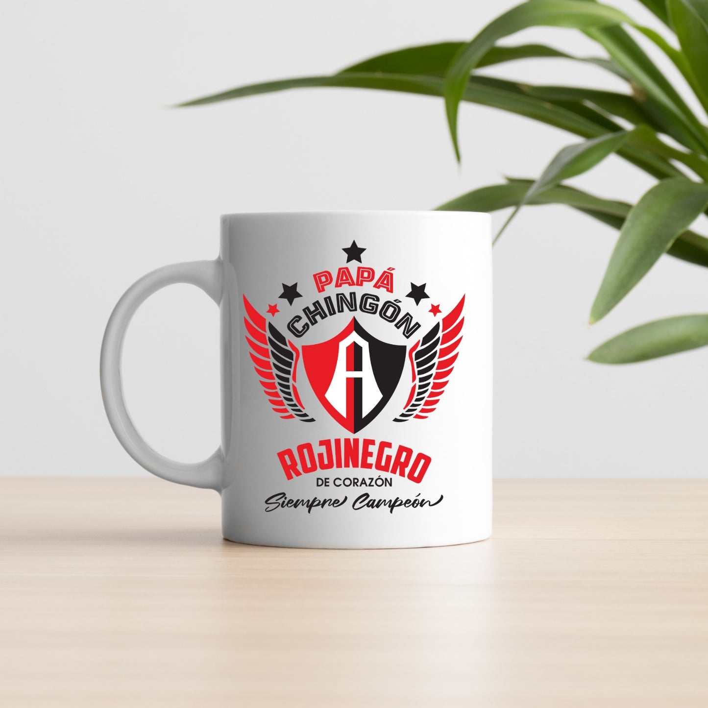 Atlas Soccer Fan Coffee Mug – Papá Chingón Design – Rojinegro de Corazón, Siempre Campeón – 11 oz White Ceramic Cup