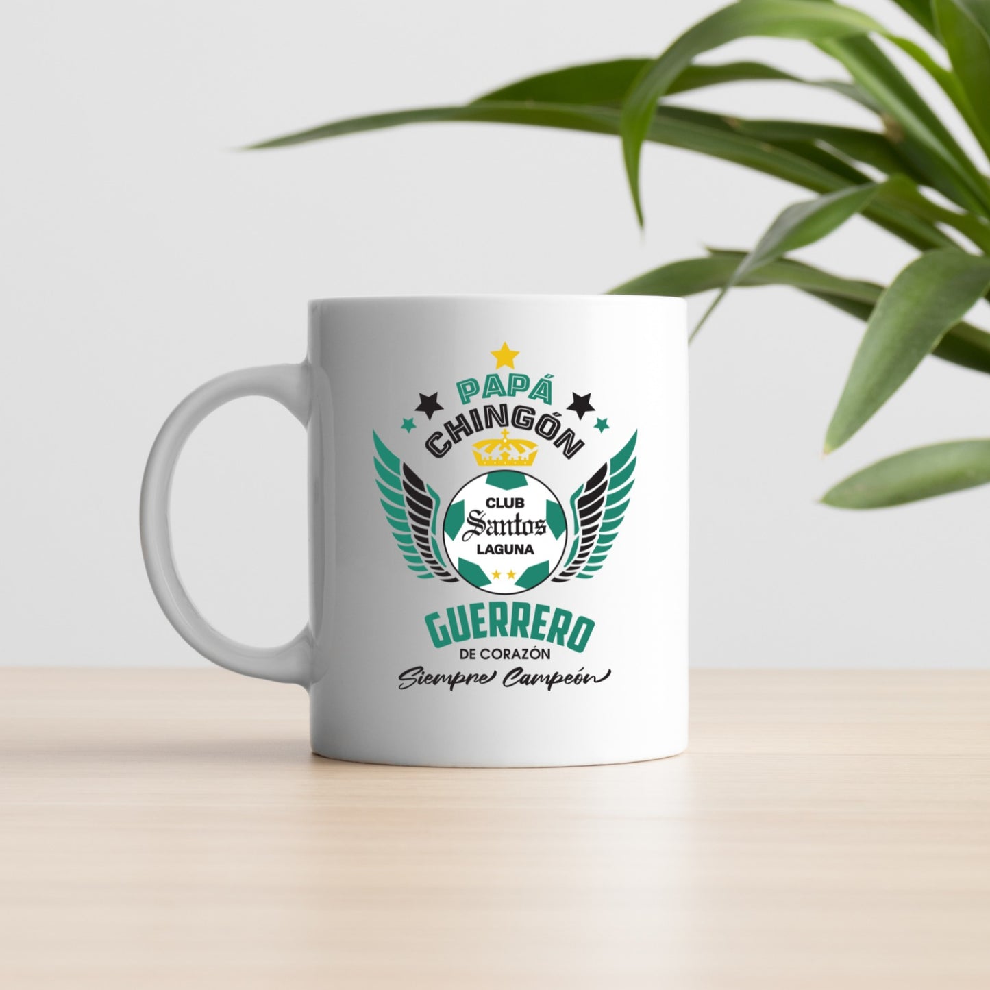 Santos Laguna Soccer Fan Coffee Mug – Papá Chingón Design – Guerrero de Corazón, Siempre Campeón – 11 oz White Ceramic Cup