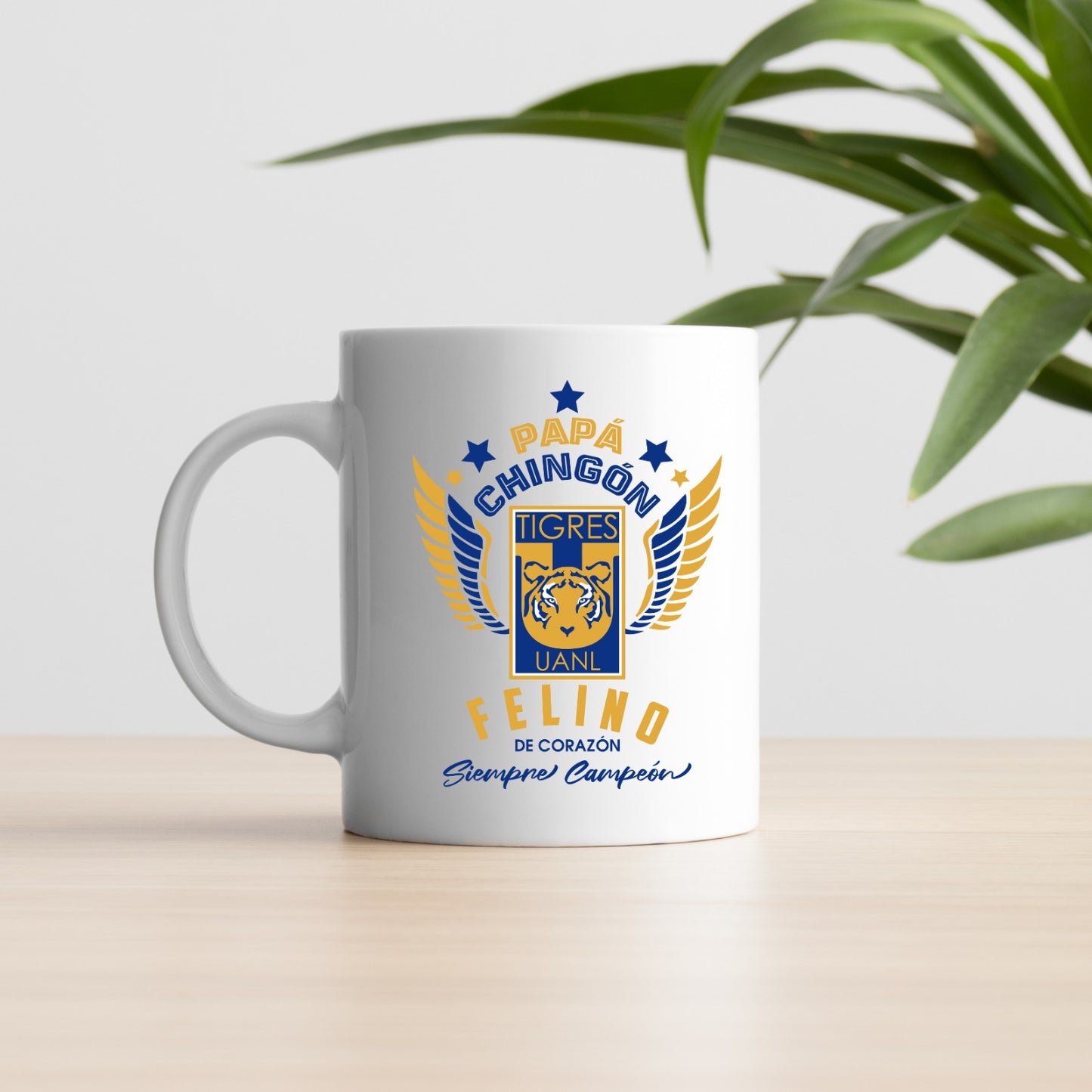Tigres Soccer Fan Coffee Mug – Papá Chingón Design – Felino de Corazón, Siempre Campeón – 11 oz White Ceramic Cup