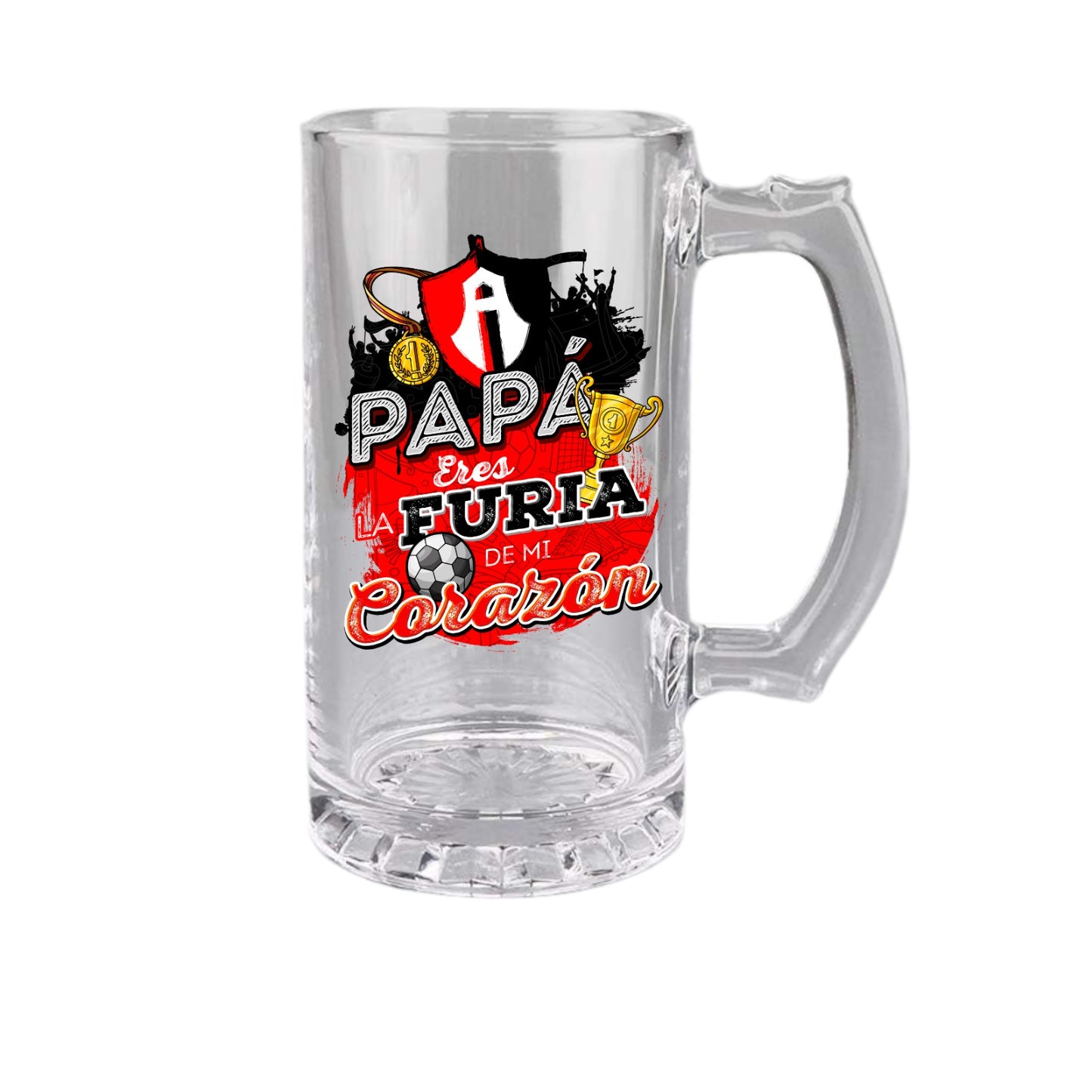 Atlas FC 16 oz Beer Glass Mug – “Papá, Eres Furia en Mi Corazón” – Soccer Gift for Dad – Father's Day or Birthday Present