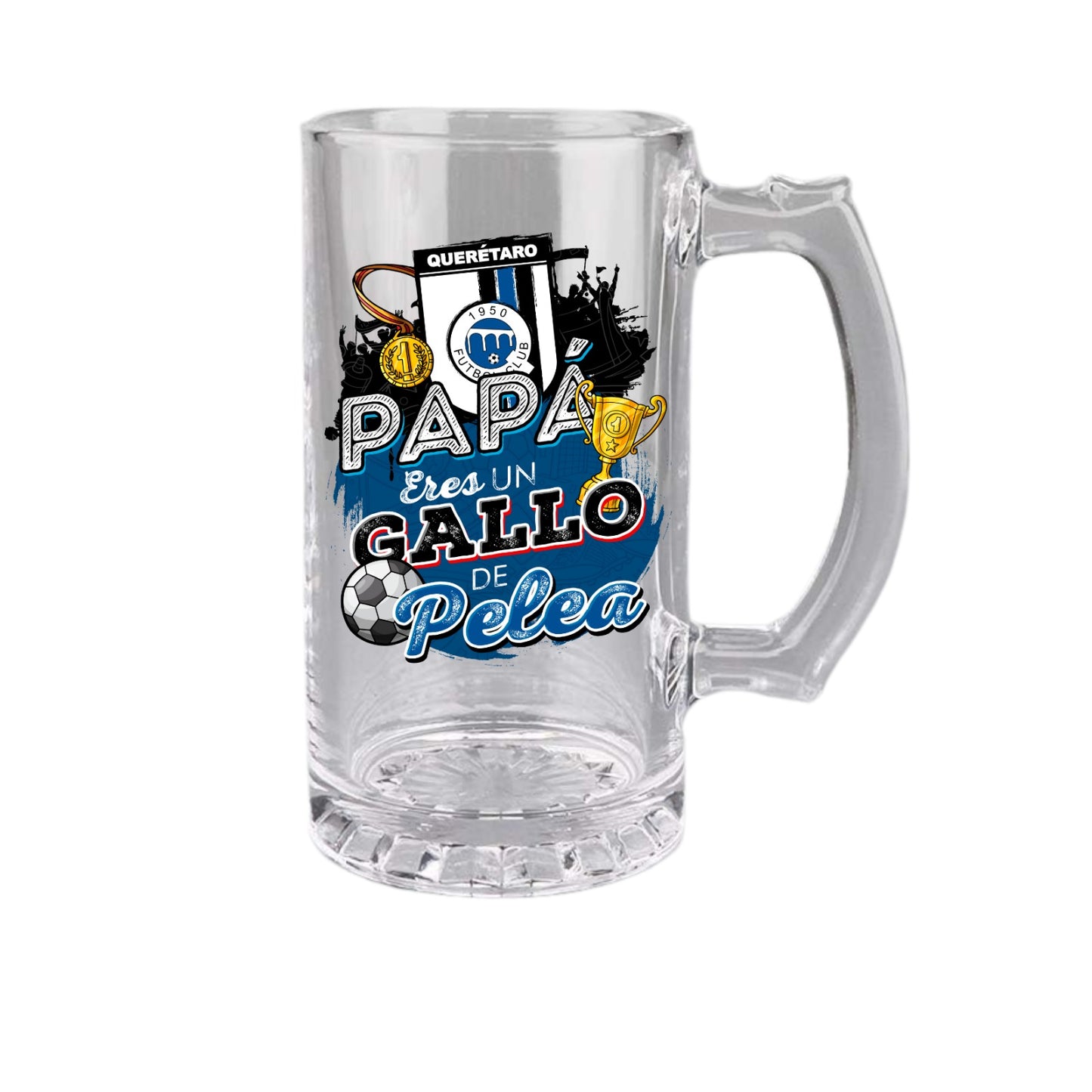 Querétaro 16 oz Beer Glass Mug – “Regalo para Papá” – Soccer Gift for Dad – Father’s Day or Birthday Present – Fútbol Fan Mug
