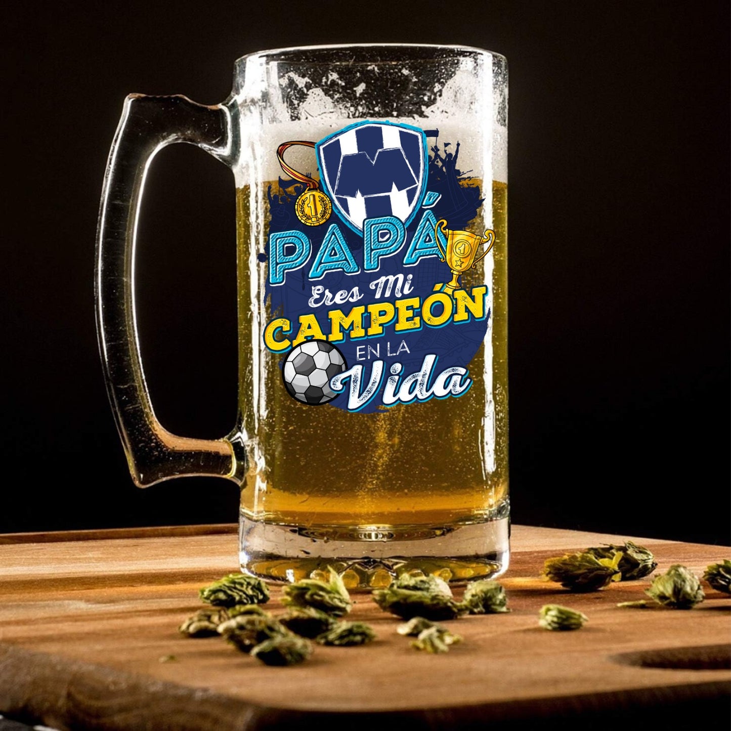 Monterrey 16 oz Beer Glass Mug – “Regalo para Papá” – Soccer Gift for Dad – Father’s Day or Birthday Present – Fútbol Fan Mug