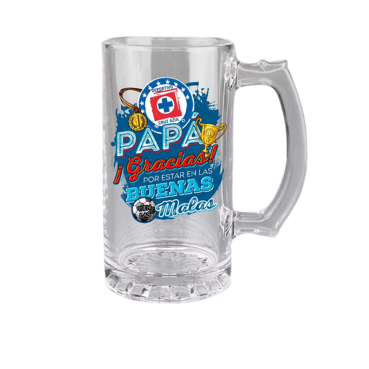 Cruz Azul 16 oz Beer Glass Mug – “Regalo para Papá” – Soccer Gift for Dad – Birthday or Father’s Day Present – Fútbol Fan Mug