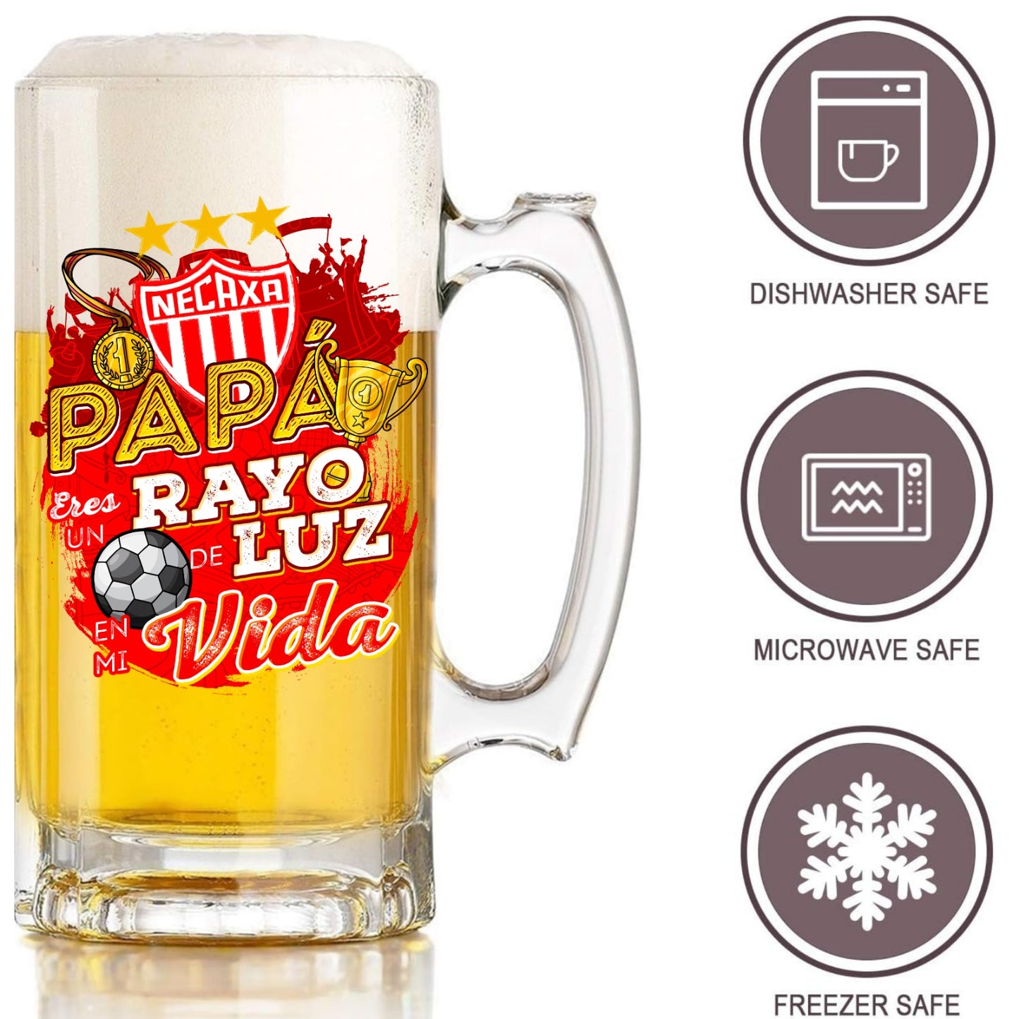 Necaxa 16 oz Beer Glass Mug – Soccer Gift for Dad – Father’s Day or Birthday Present – Fútbol Fan Mug