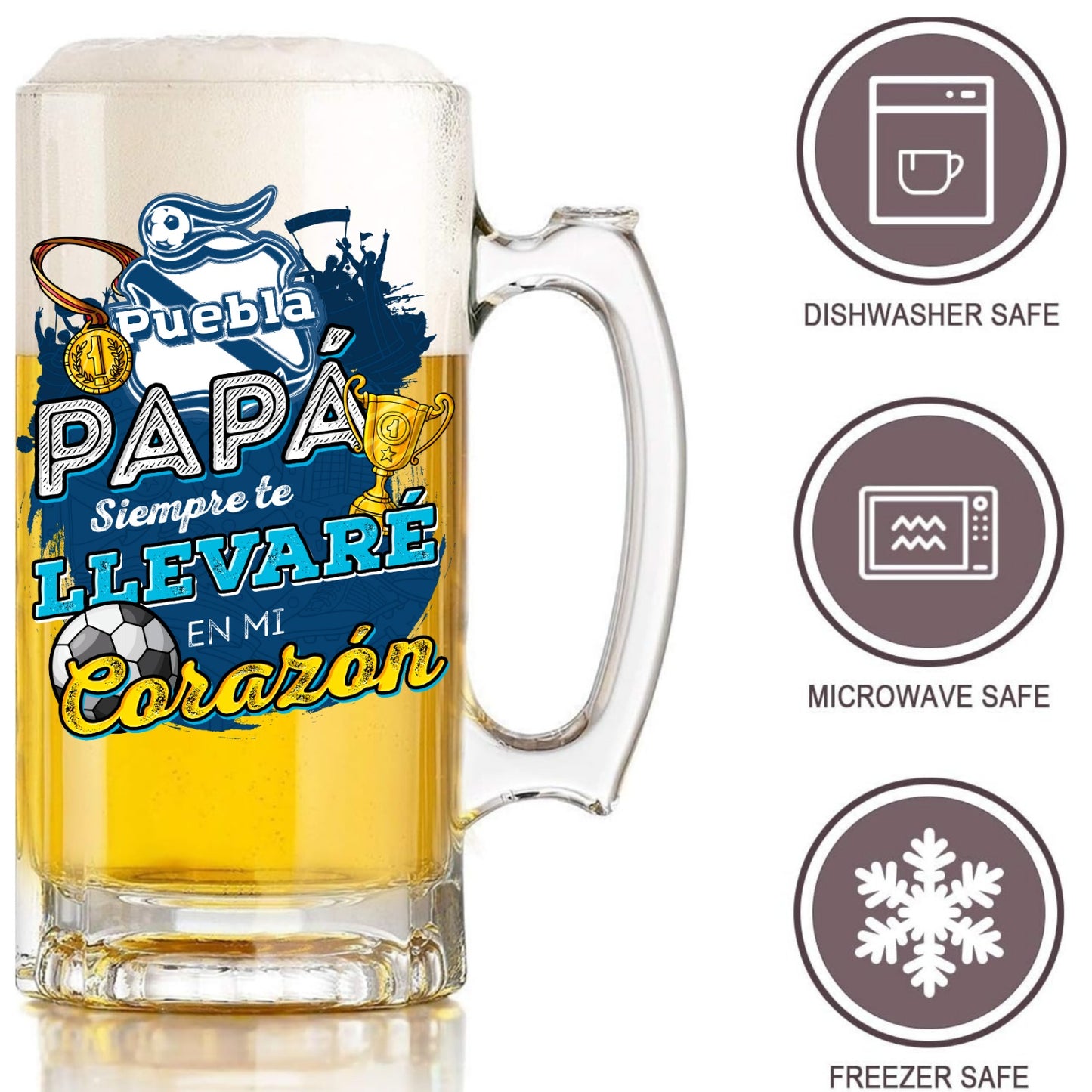Puebla 16 oz Beer Glass Mug – Soccer Gift for Dad – Father’s Day or Birthday Present – Fútbol Fan Mug