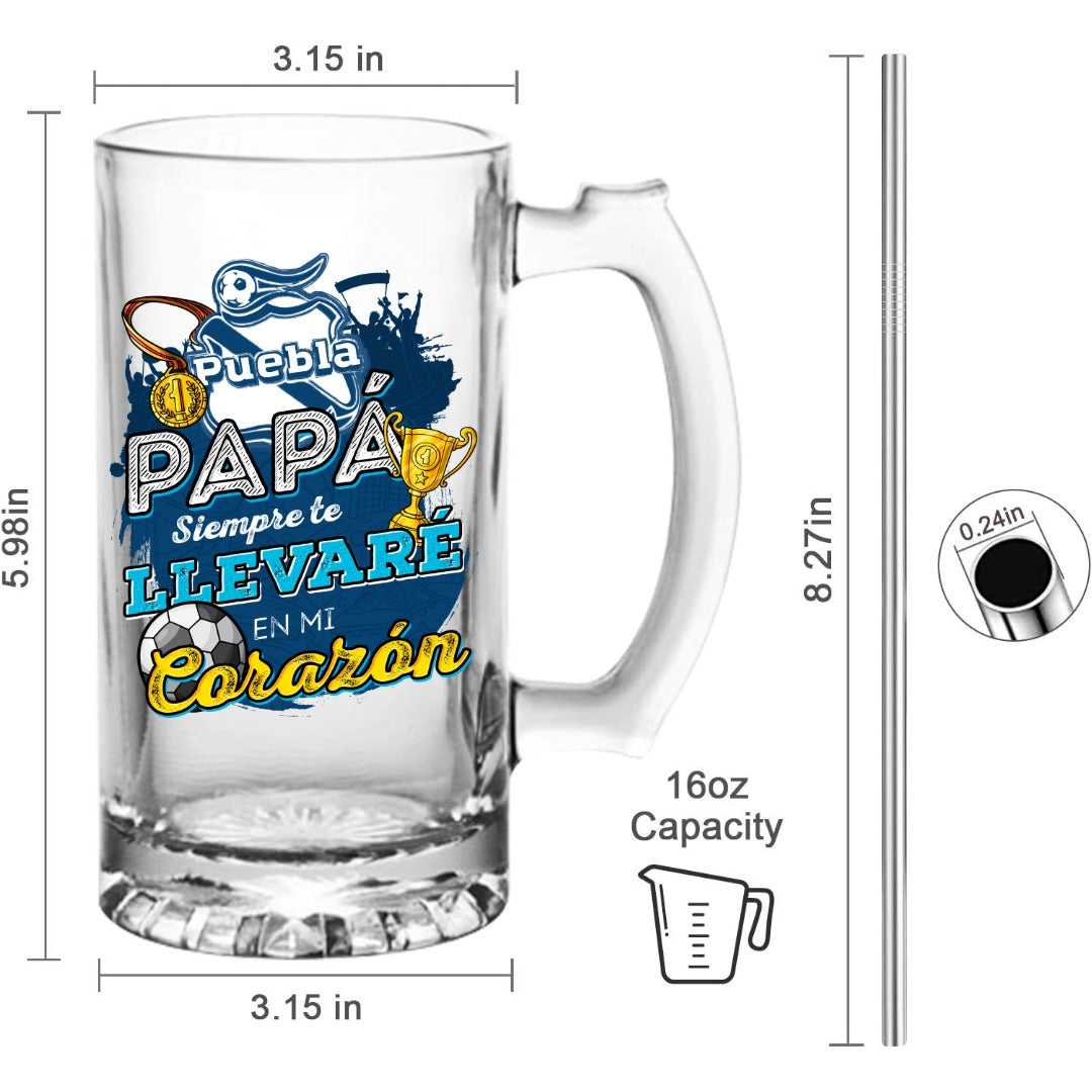 Puebla 16 oz Beer Glass Mug – Soccer Gift for Dad – Father’s Day or Birthday Present – Fútbol Fan Mug