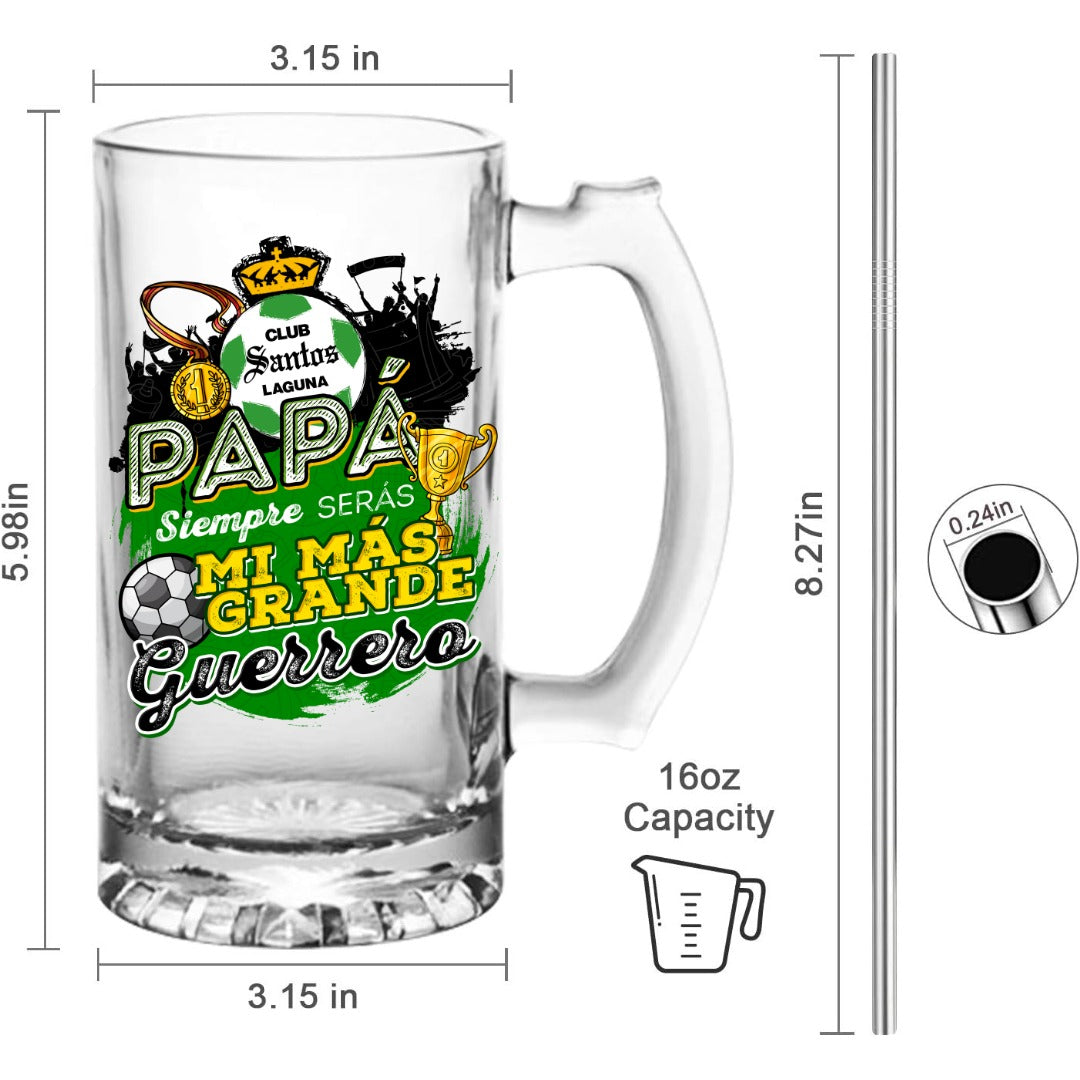 Santos 16 oz Beer Glass Mug – Soccer Gift for Dad – Father’s Day or Birthday Present – Fútbol Fan Mug