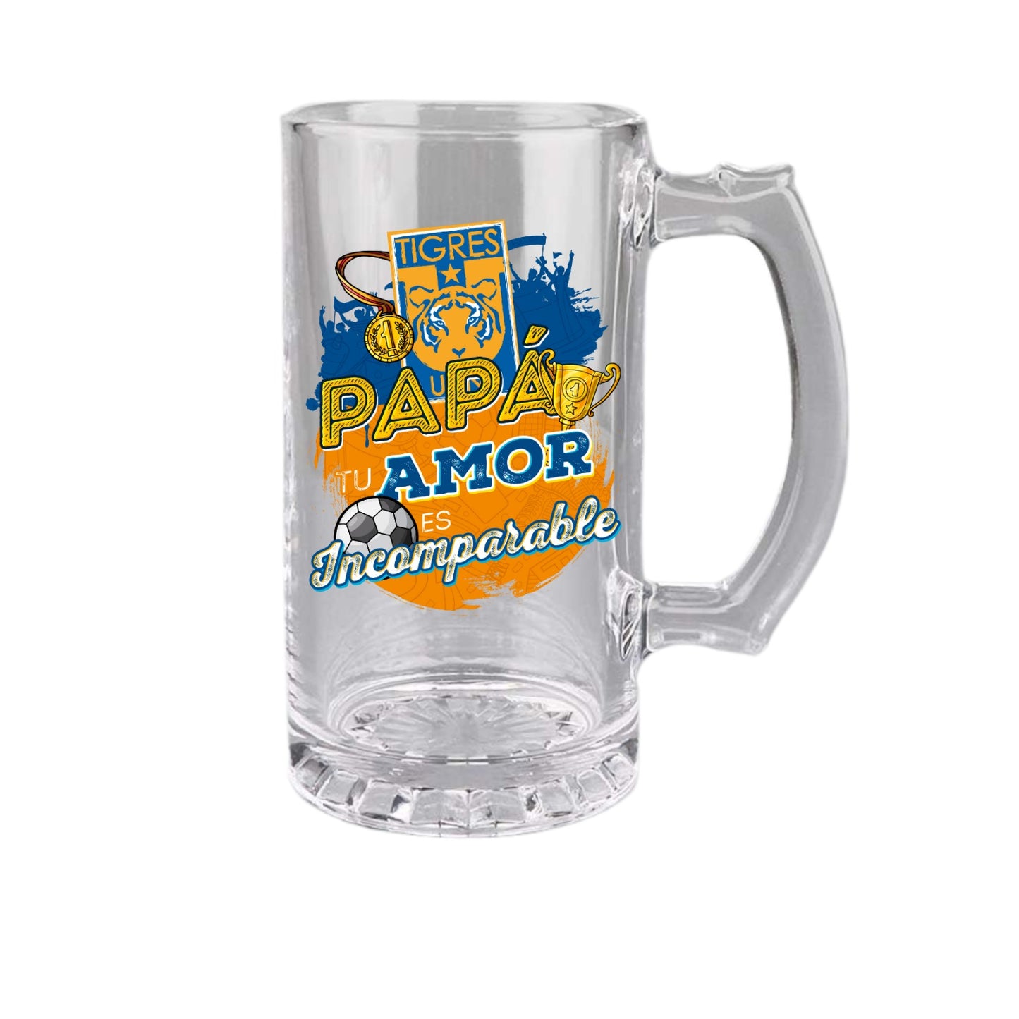 Tigres 16 oz Beer Glass Mug – Soccer Gift for Dad – Father’s Day or Birthday Present – Fútbol Fan Mug