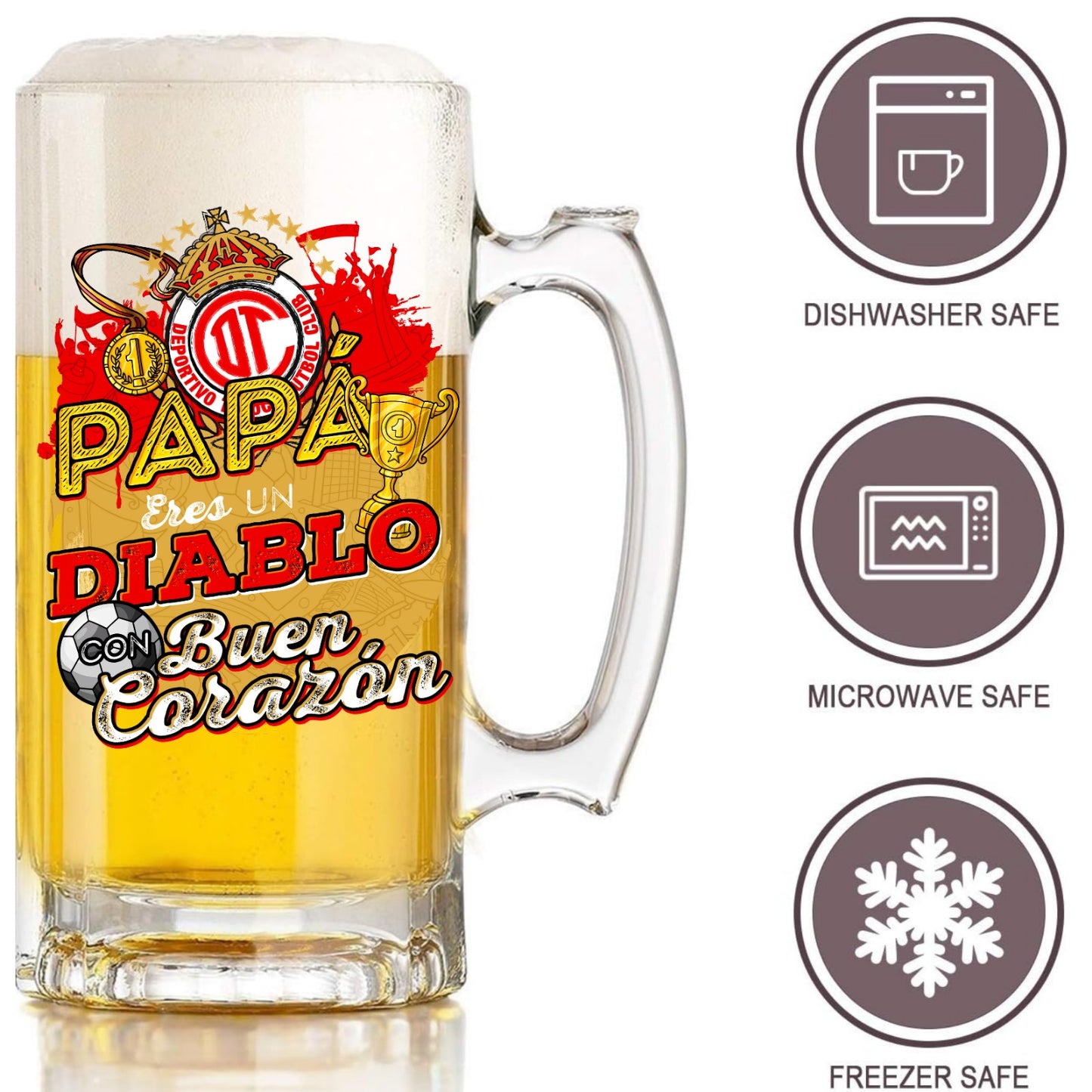 Toluca 16 oz Beer Glass Mug – Soccer Gift for Dad – Father’s Day or Birthday Present – Fútbol Fan Mug