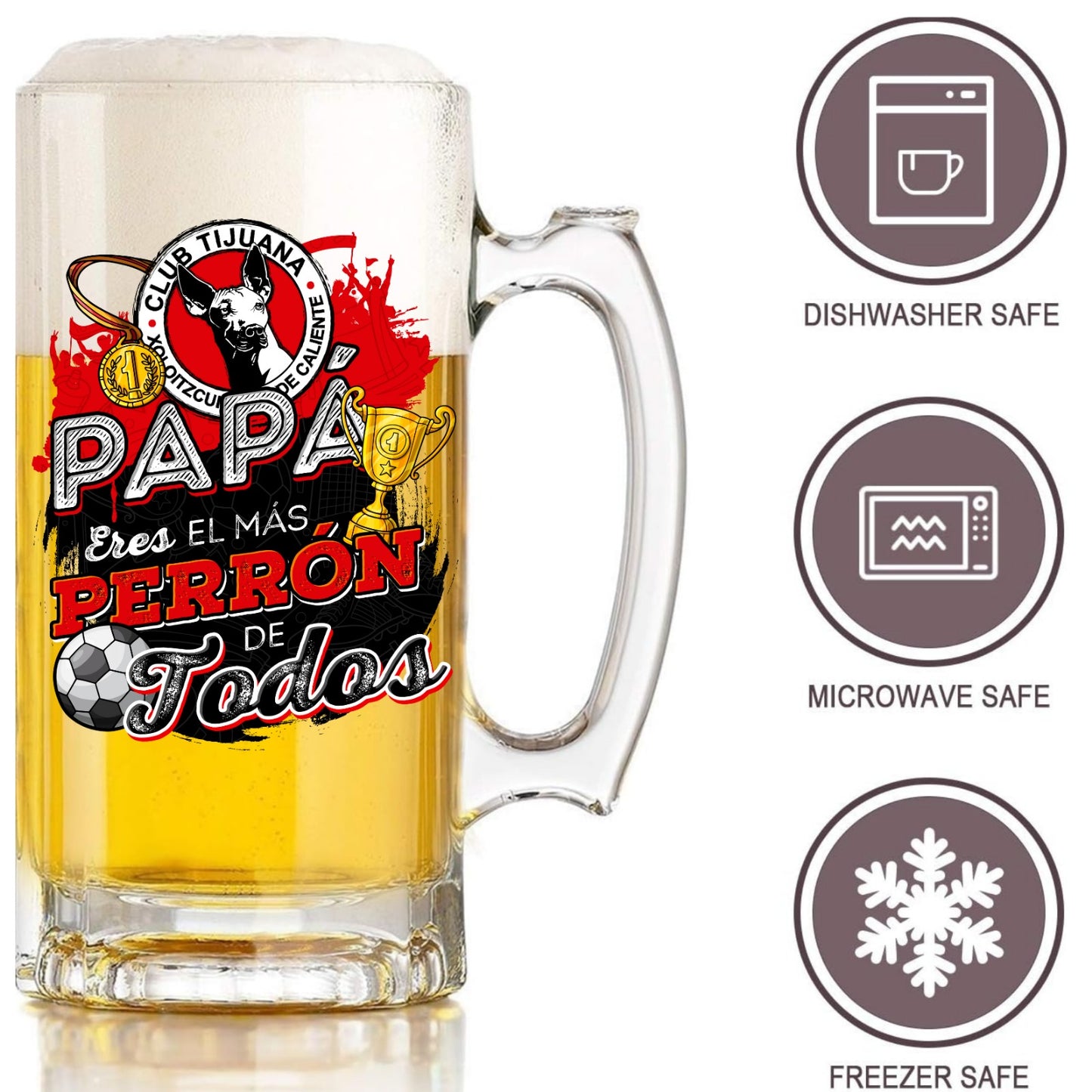 Xolos 16 oz Beer Glass Mug – Soccer Gift for Dad – Father’s Day or Birthday Present – Fútbol Fan Mug