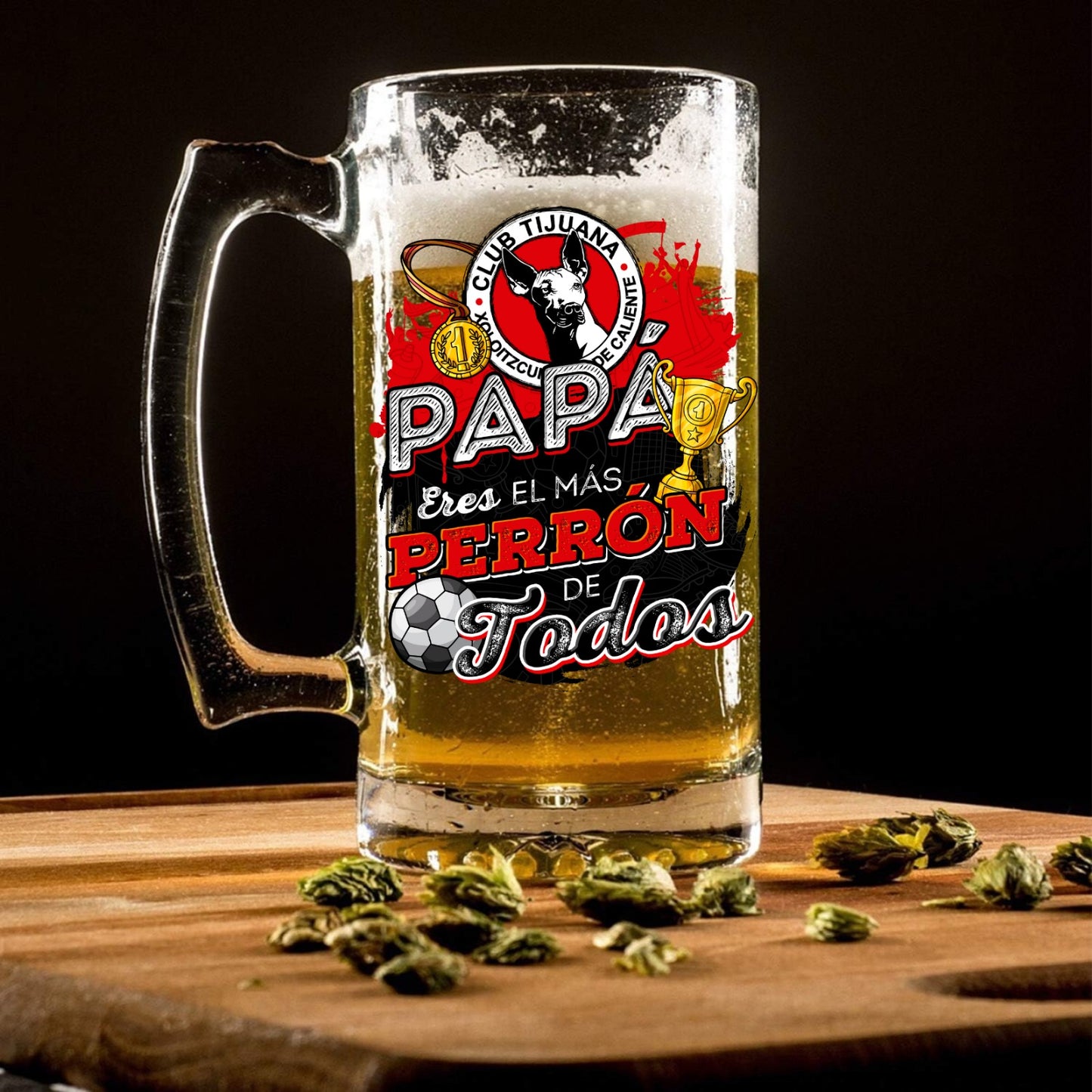 Xolos 16 oz Beer Glass Mug – Soccer Gift for Dad – Father’s Day or Birthday Present – Fútbol Fan Mug