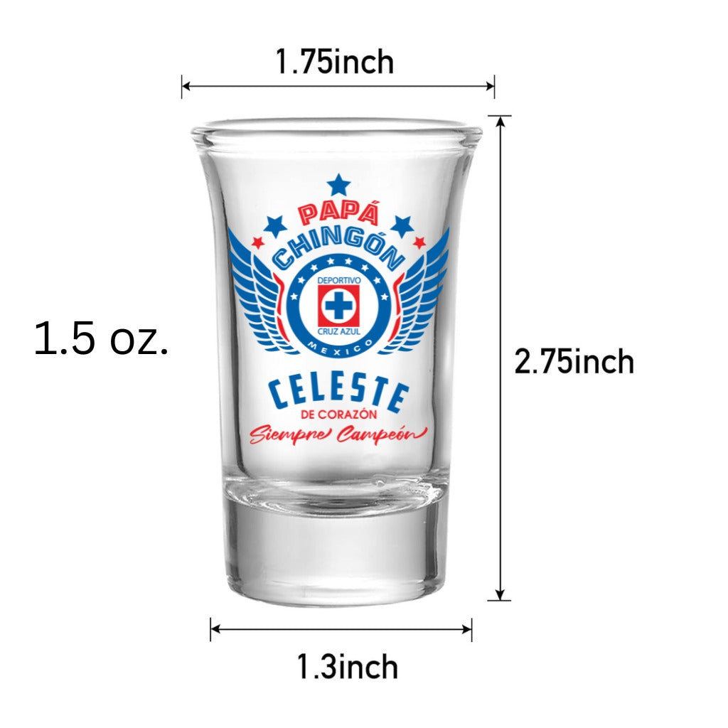 Papa Chingón Liga MX Tequila Shot Glass – 1.5 oz Soccer Dad Gift – Mexican Futbol-Inspired Tequila Glass