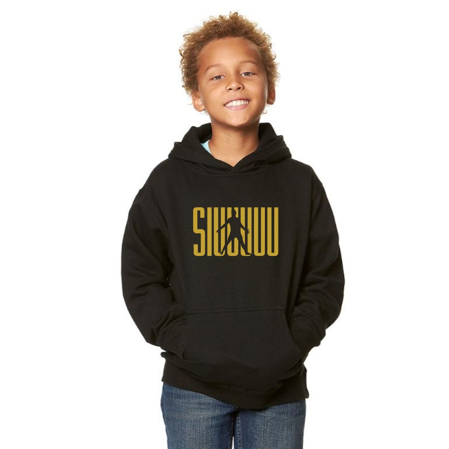 Kids' Cristiano Ronaldo Siuuuuuu Fashion Cotton Pullover Hoodie with Kangaroo Pocket - Youth Sweater