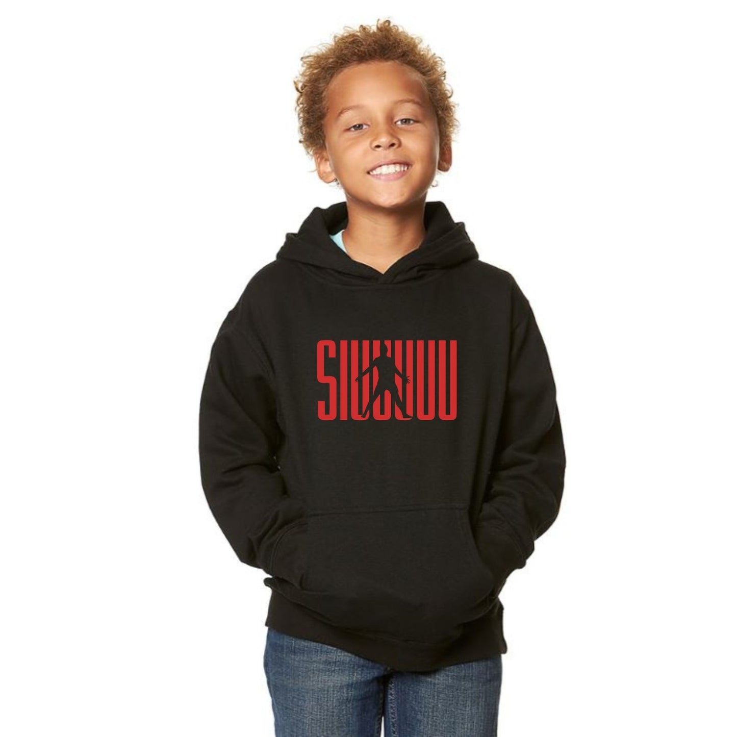 Kids' Cristiano Ronaldo Siuuuuuu Fashion Cotton Pullover Hoodie with Kangaroo Pocket - Youth Sweater