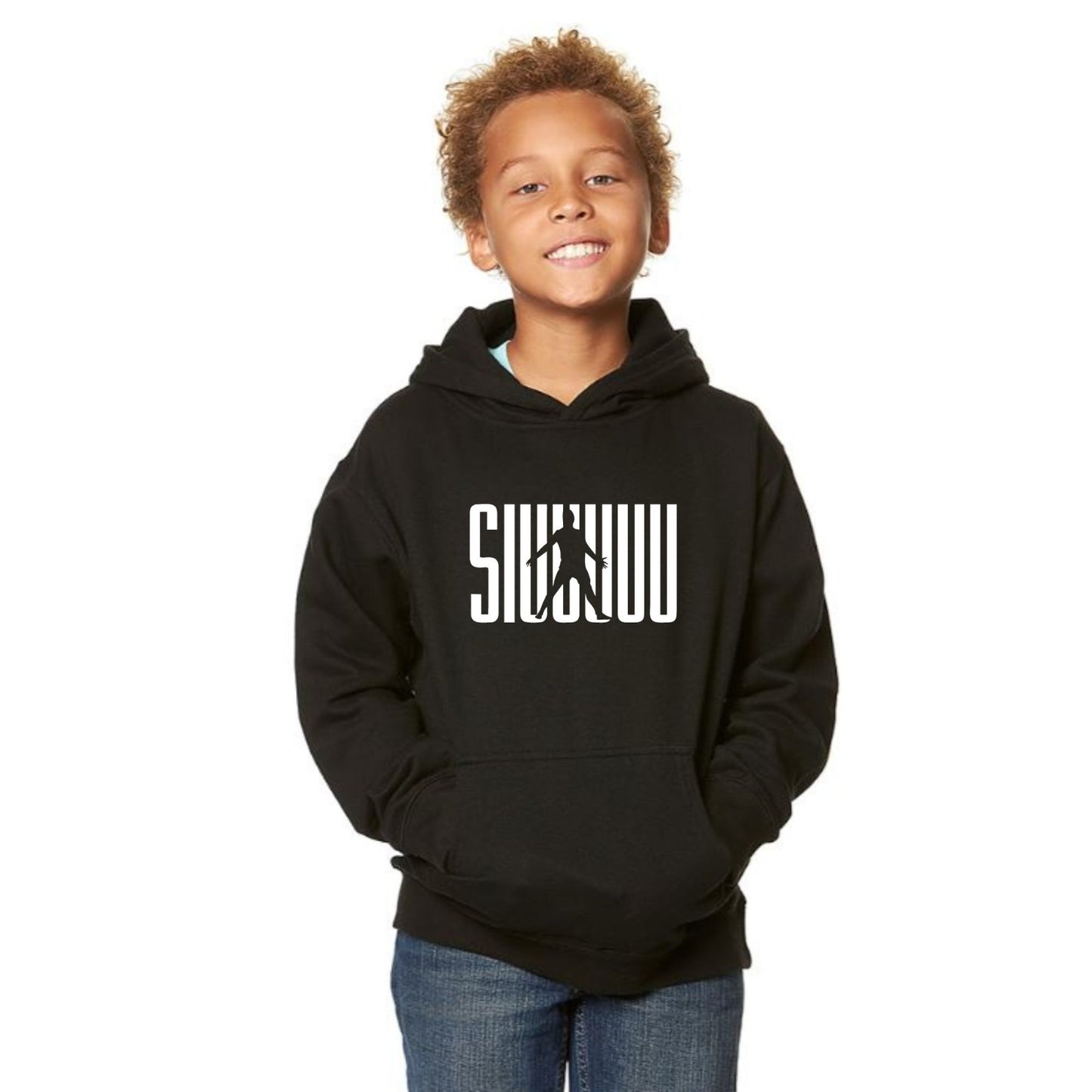 Kids' Cristiano Ronaldo Siuuuuuu Fashion Cotton Pullover Hoodie with Kangaroo Pocket - Youth Sweater