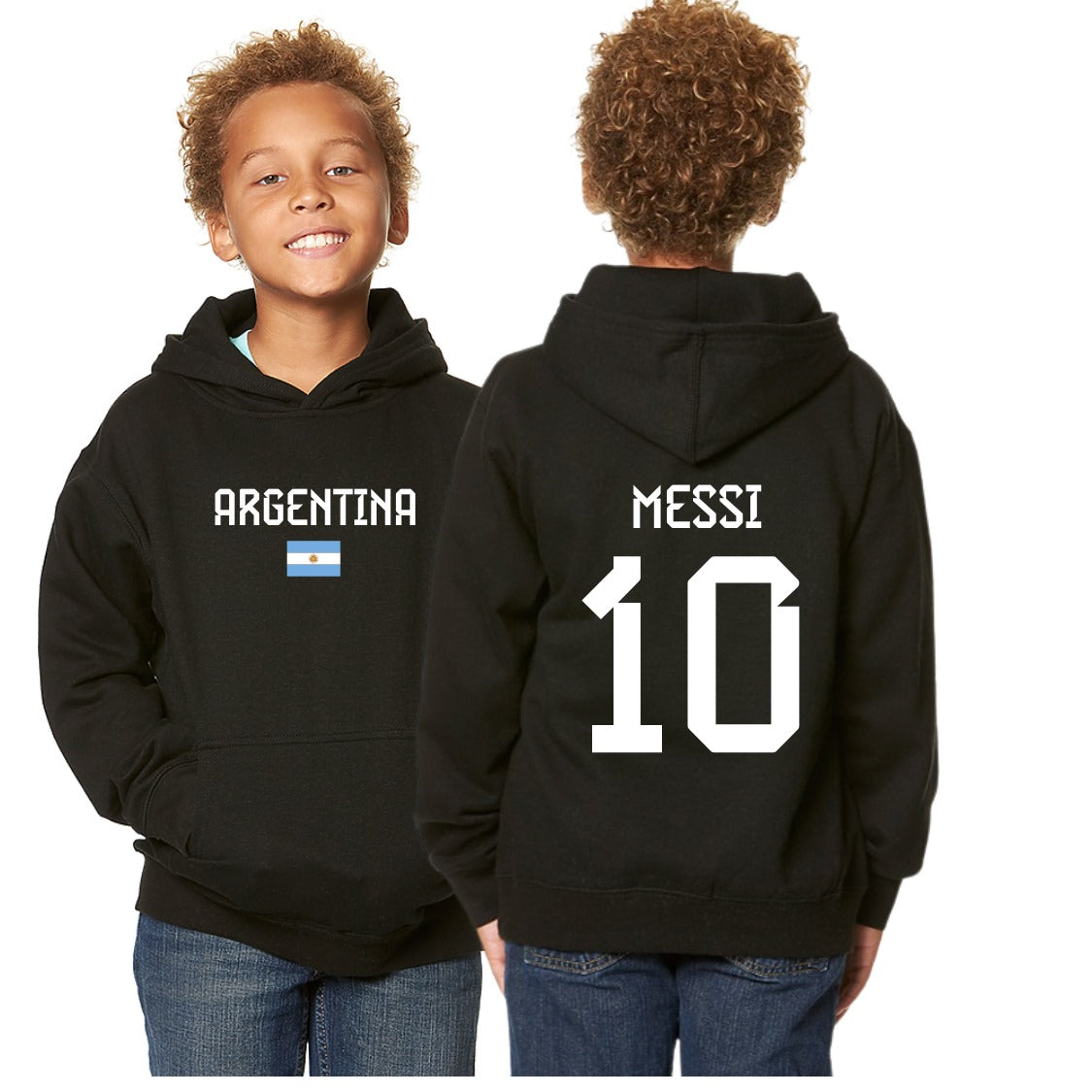 Kids/Youth Argentina Flag Messi #10 Pullover Hoodie – Comfortable & Stylish Sportswear-Front and Back Design