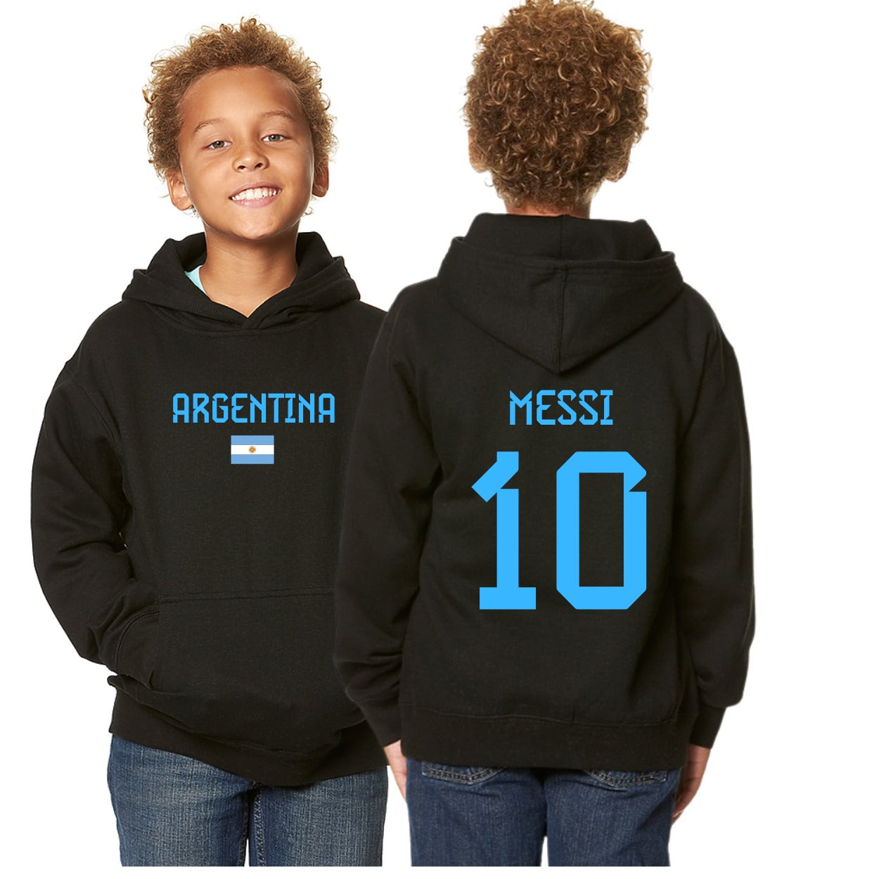 Kids/Youth Argentina Flag Messi #10 Pullover Hoodie – Comfortable & Stylish Sportswear-Front and Back Design