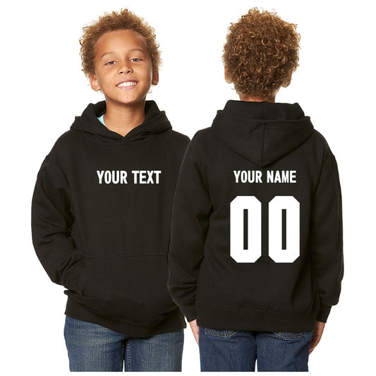 Custom Kids Fashion Cotton Pullover Hoodie with Kangaroo Pocket - Youth Sweater - Black/White