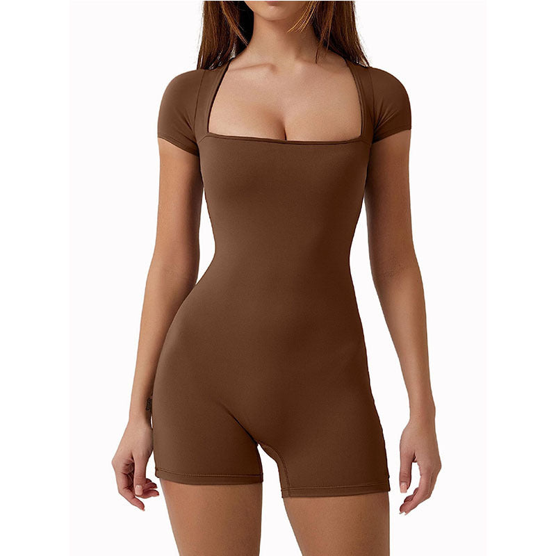 European And American Nude Feel Yoga Short Sleeve One-piece Training