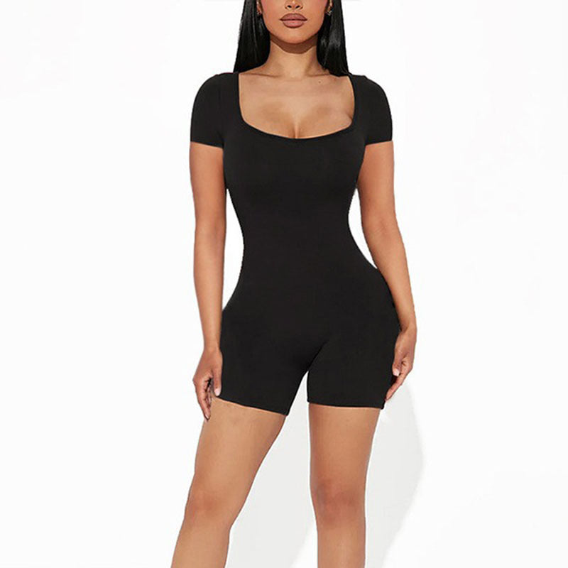 Women's Fashion Short-sleeved Hot Girl Slim-fit Sheath Jumpsuit